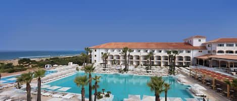 Indoor pool, outdoor pool, pool loungers