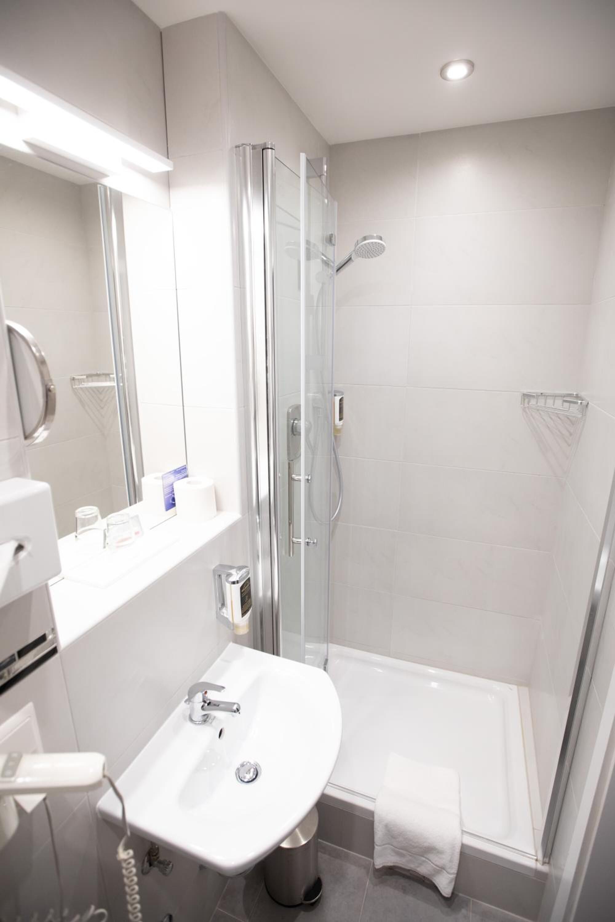 free toiletries, hair dryer, towels