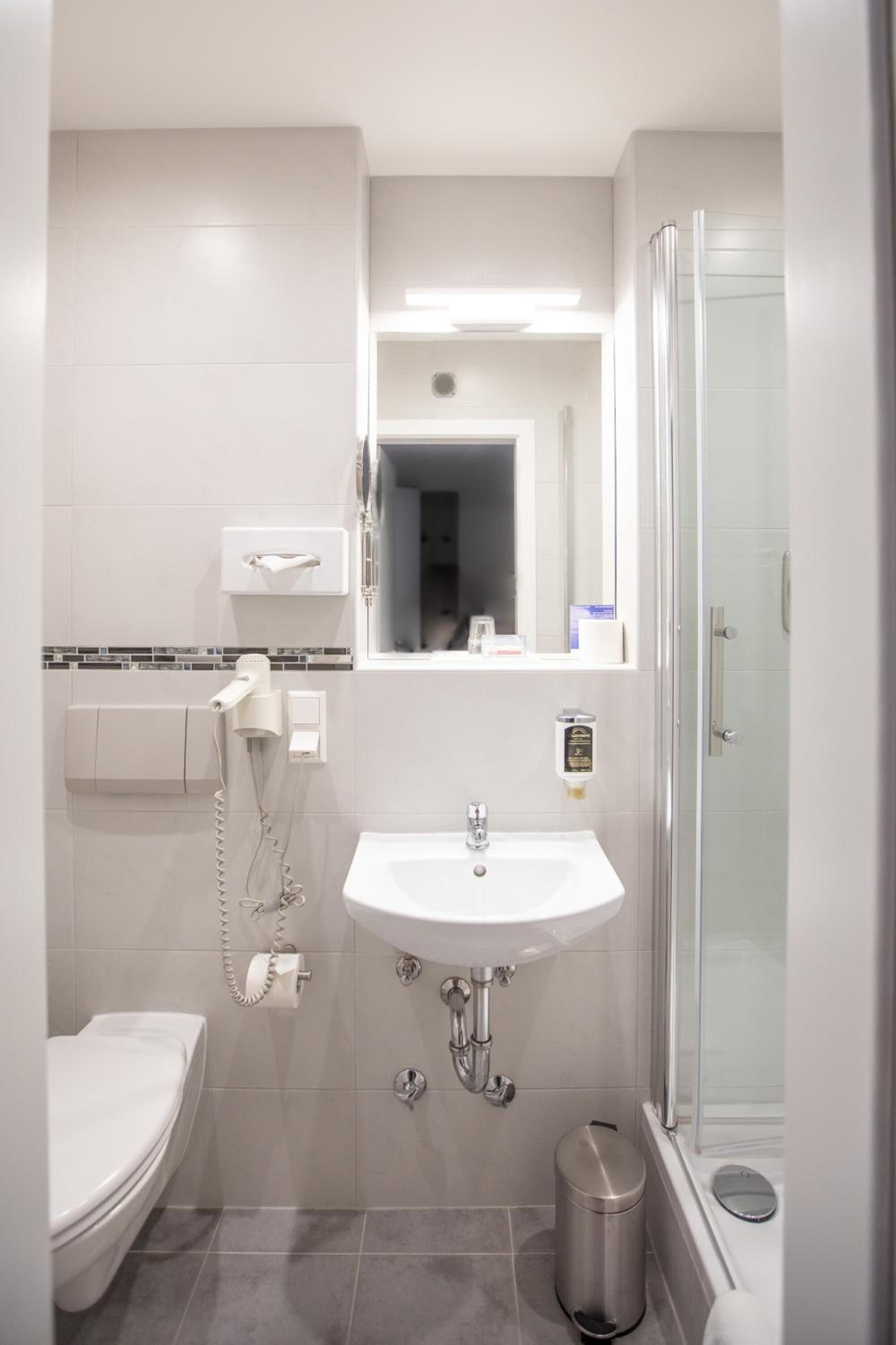 free toiletries, hair dryer, towels