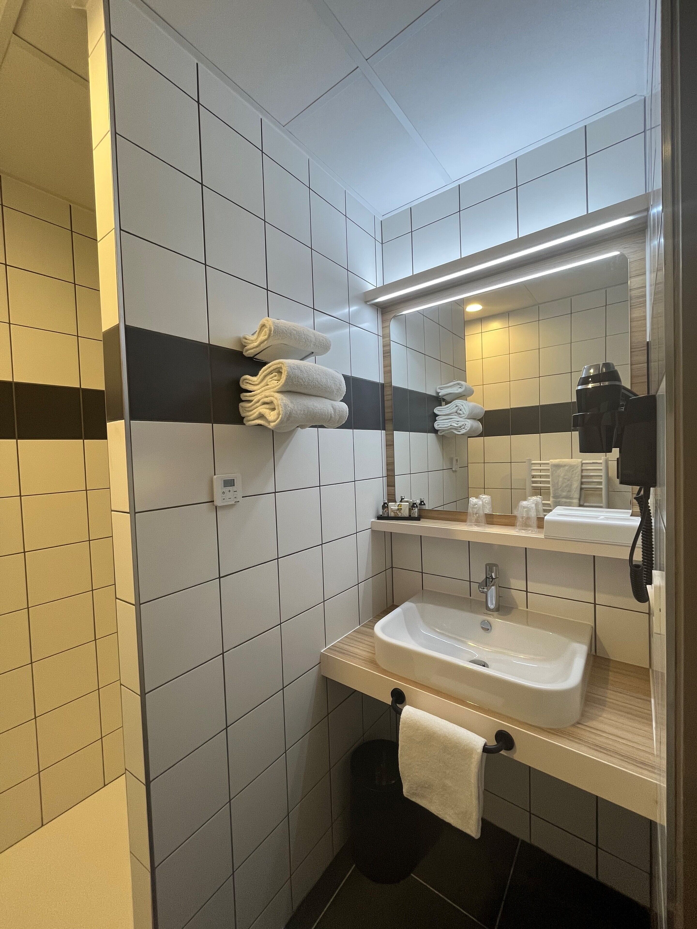 free toiletries, hair dryer, towels