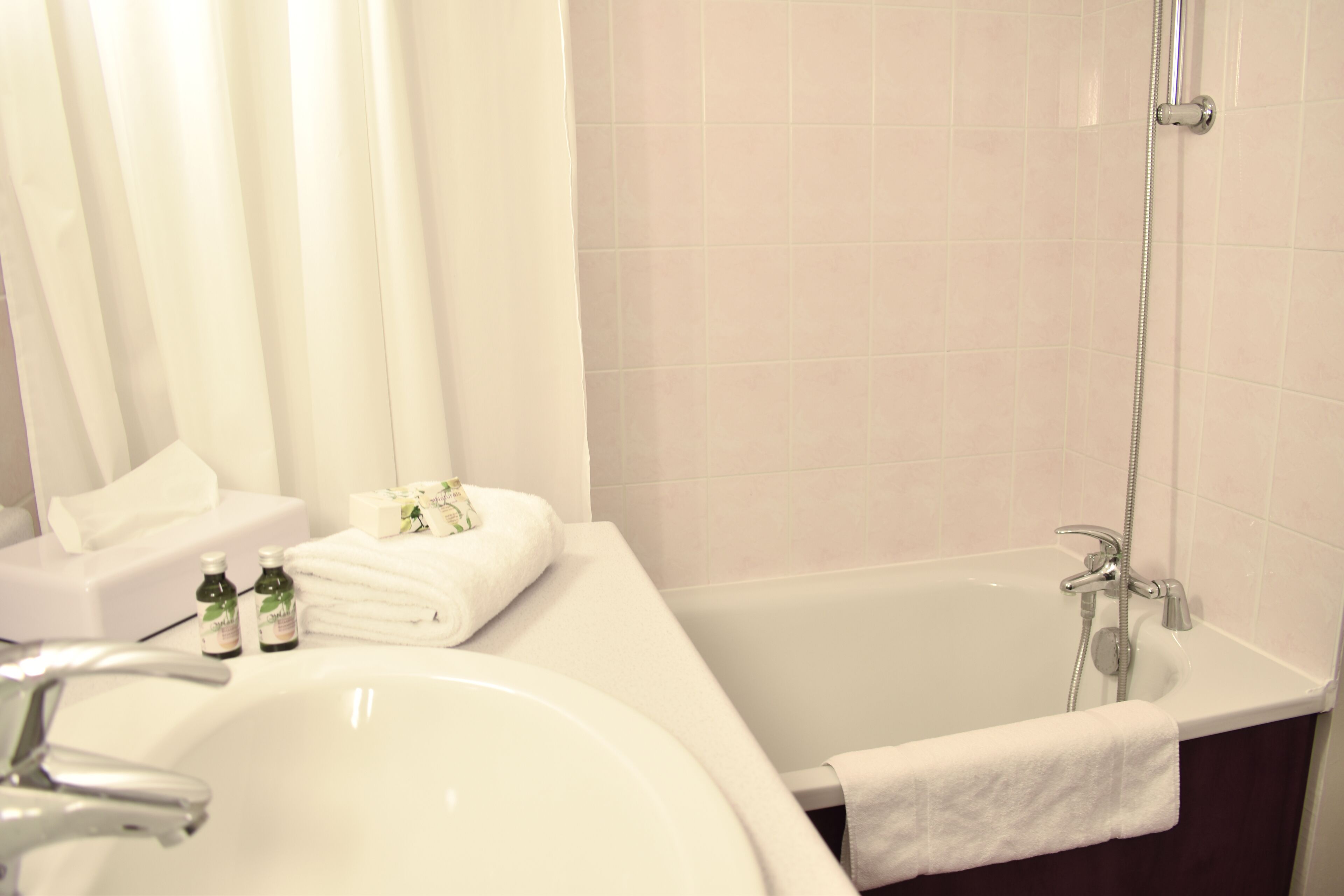 free toiletries, hair dryer, towels