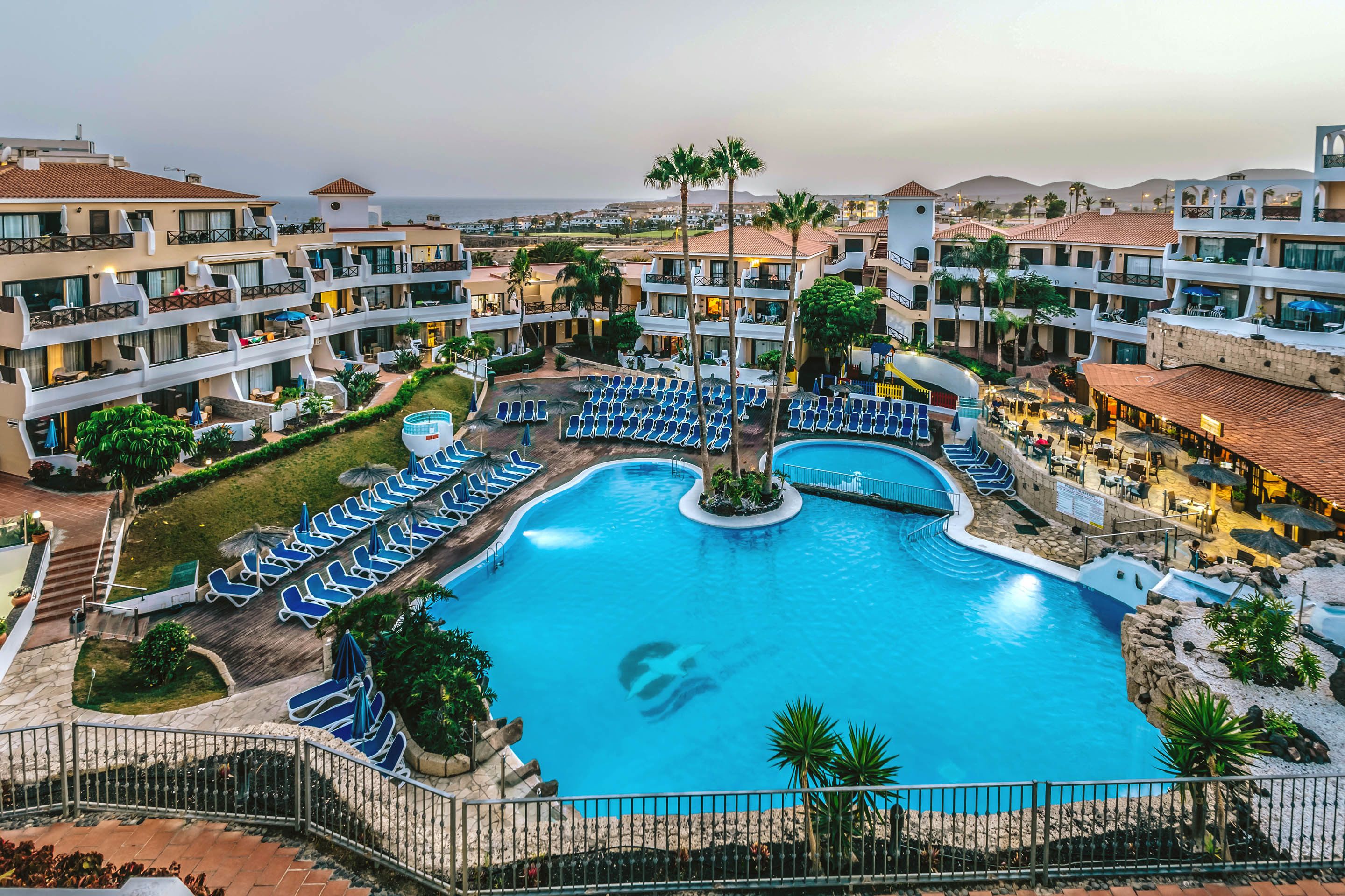 Outdoor pool, pool umbrellas, pool loungers