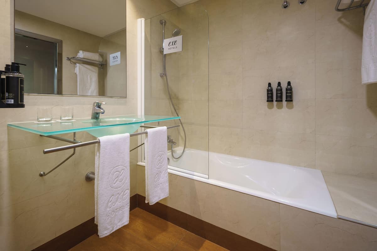 Combined shower/bathtub, free toiletries, hair dryer, bidet