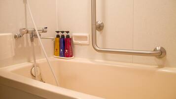 Combined shower/bathtub, free toiletries, hair dryer, bathrobes