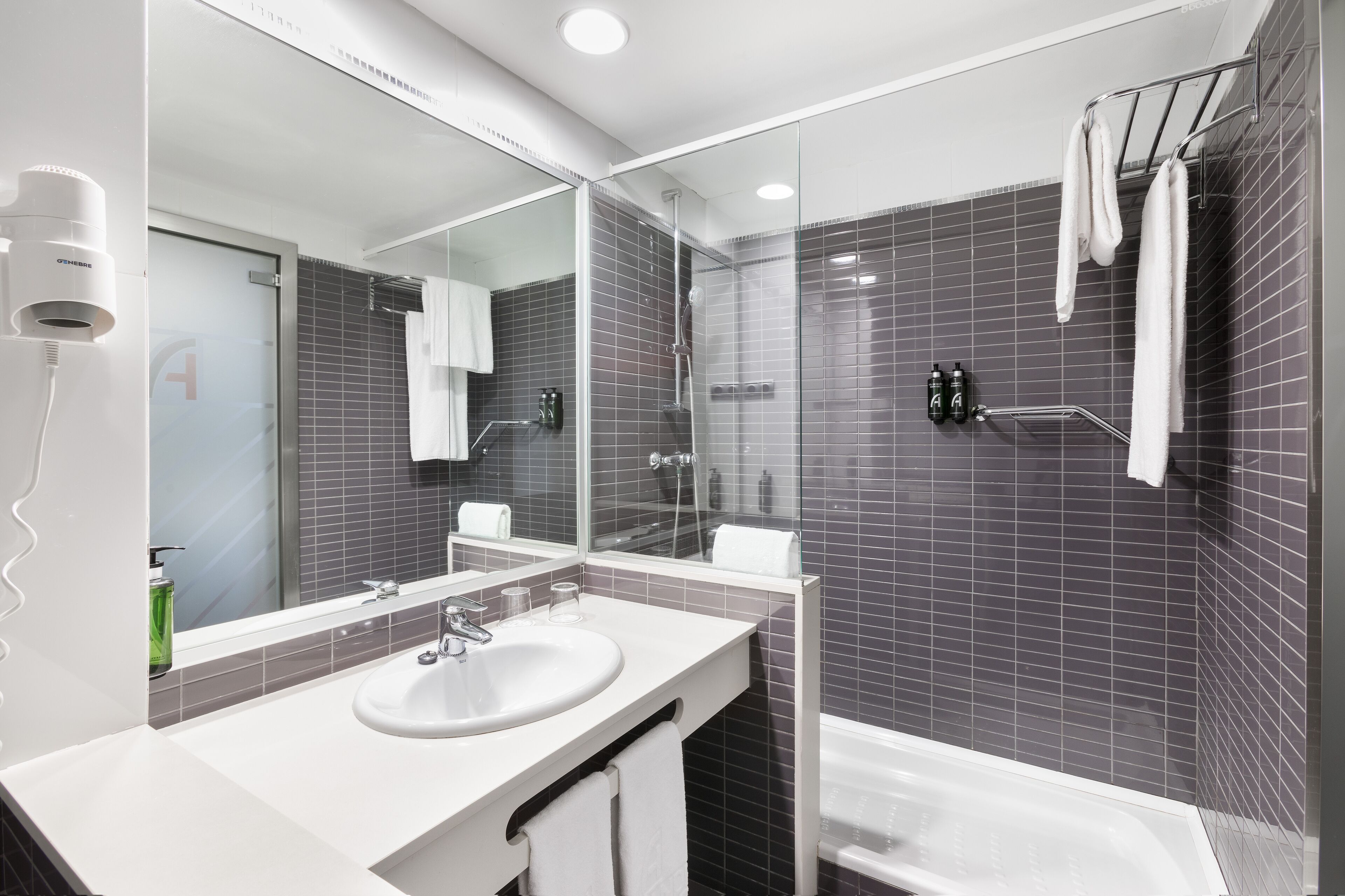 free toiletries, hair dryer, towels