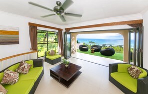 Villa 180 | Living area | 15-inch flat-screen TV with cable channels, TV, pay movies - Le Duc de Praslin (Praslin Island)