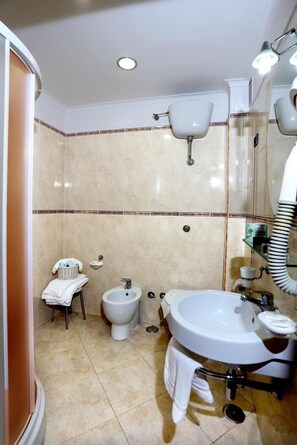 Shower, free toiletries, hair dryer, bathrobes