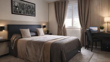 Desk, free WiFi, bed sheets