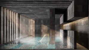 A modern indoor pool with a geometric design, featuring a central water feature and stone walls. - Hacienda Tres Rios Resort, Spa & Nature Park-All Inclusive (Playa del Carmen)