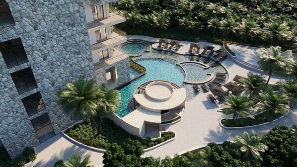 2 outdoor pools, pool umbrellas, sun loungers