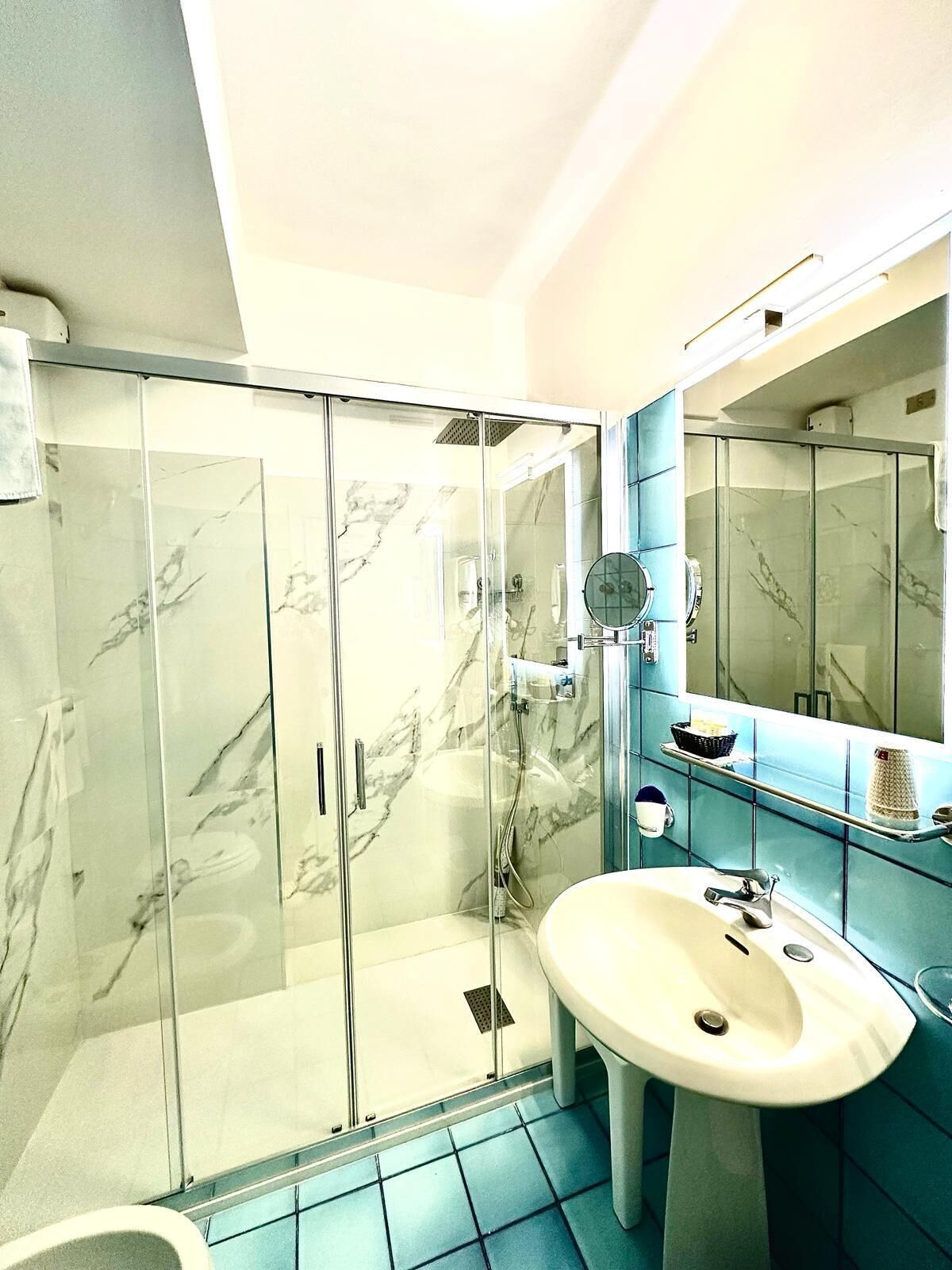 combined shower/bathtub, free toiletries, hair dryer, bidet