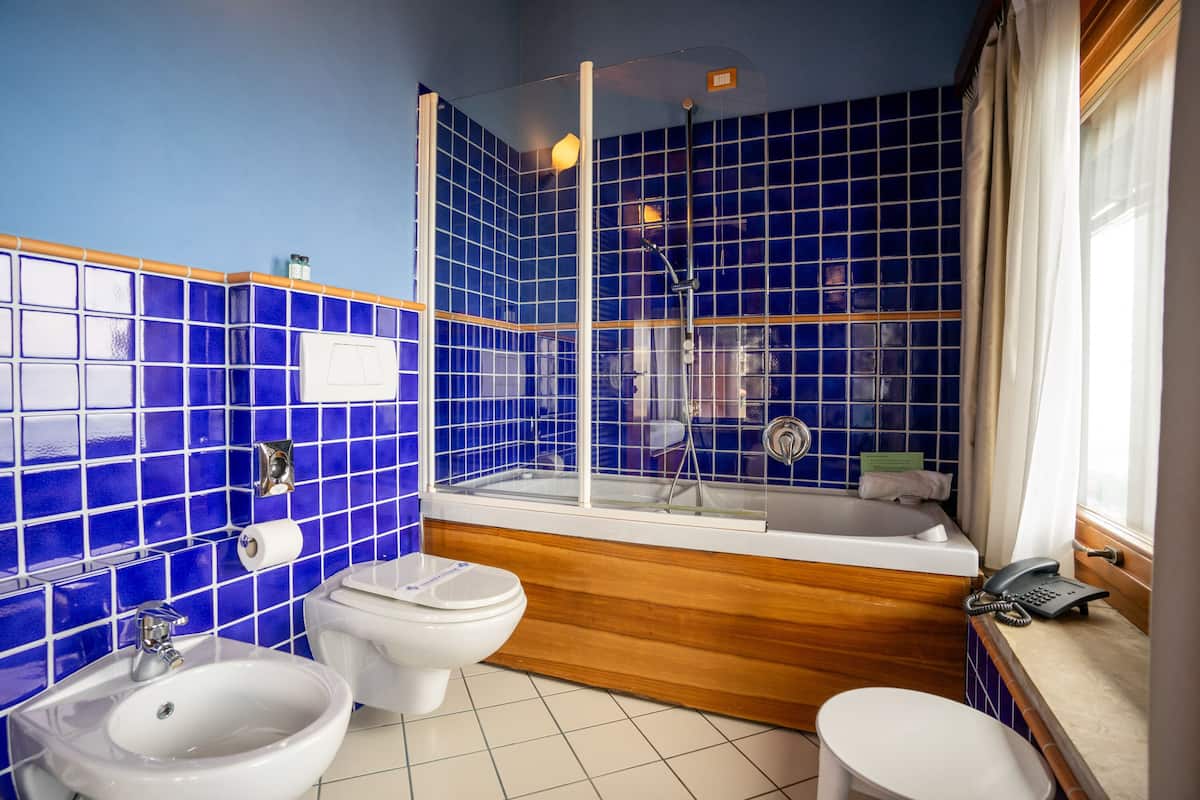 deluxe room, jetted tub, mountain view | bathroom | shower, eco-friendly toiletries, hair dryer, bidet