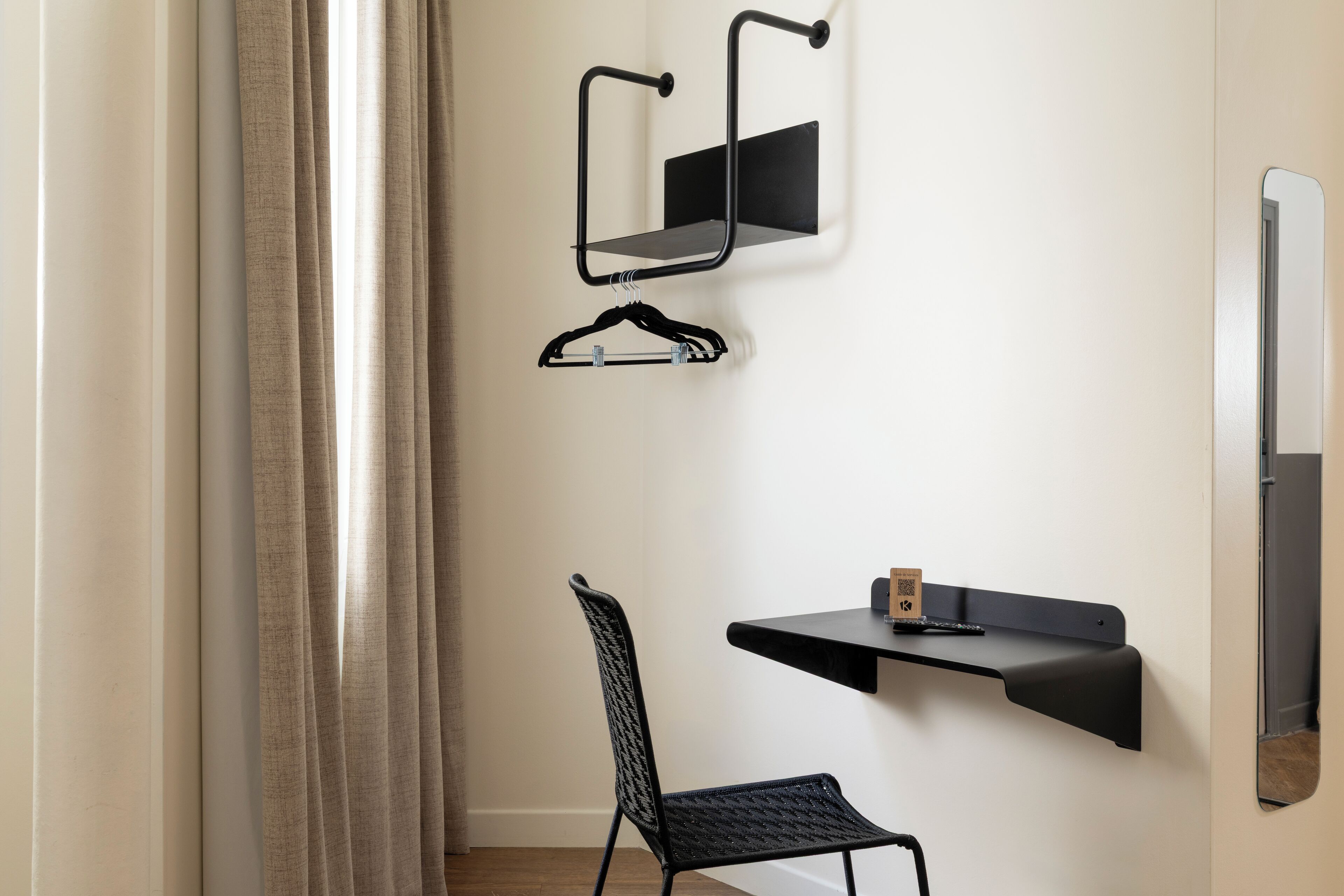 famille | desk, laptop workspace, blackout curtains, soundproofing