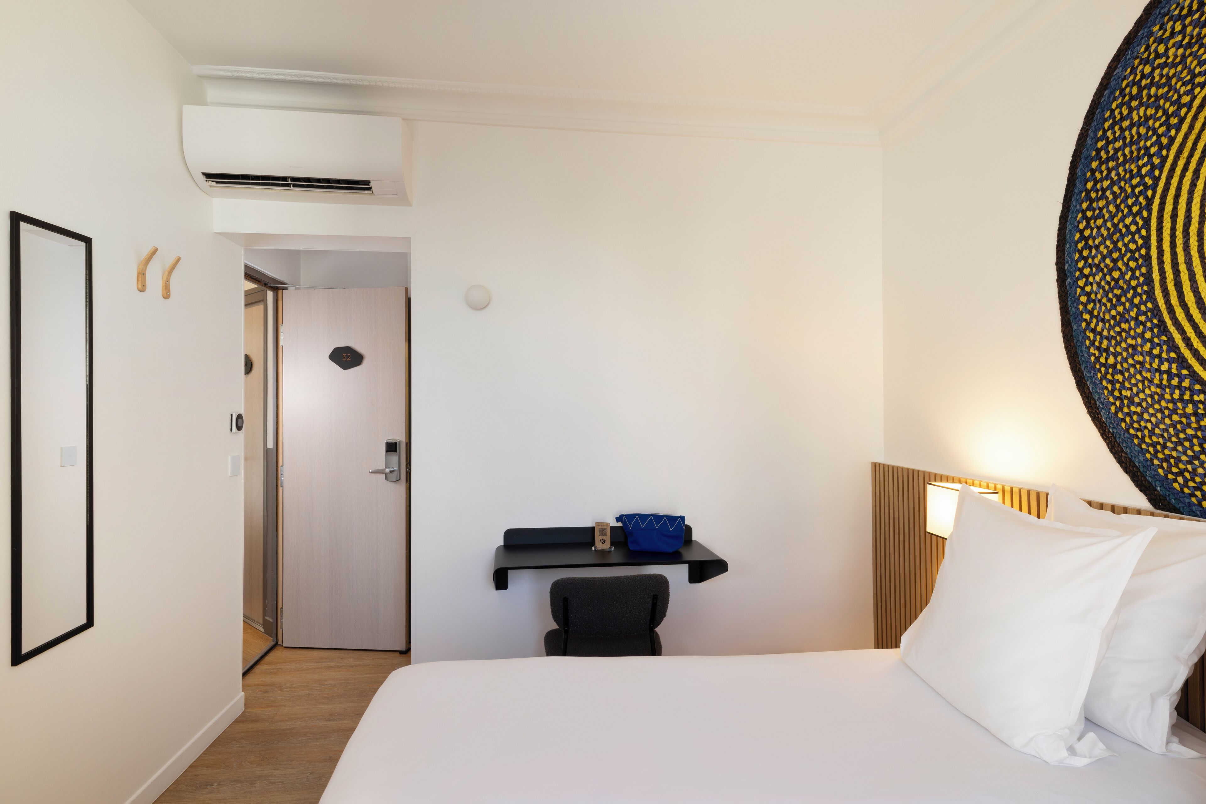 twin room | desk, laptop workspace, blackout curtains, soundproofing