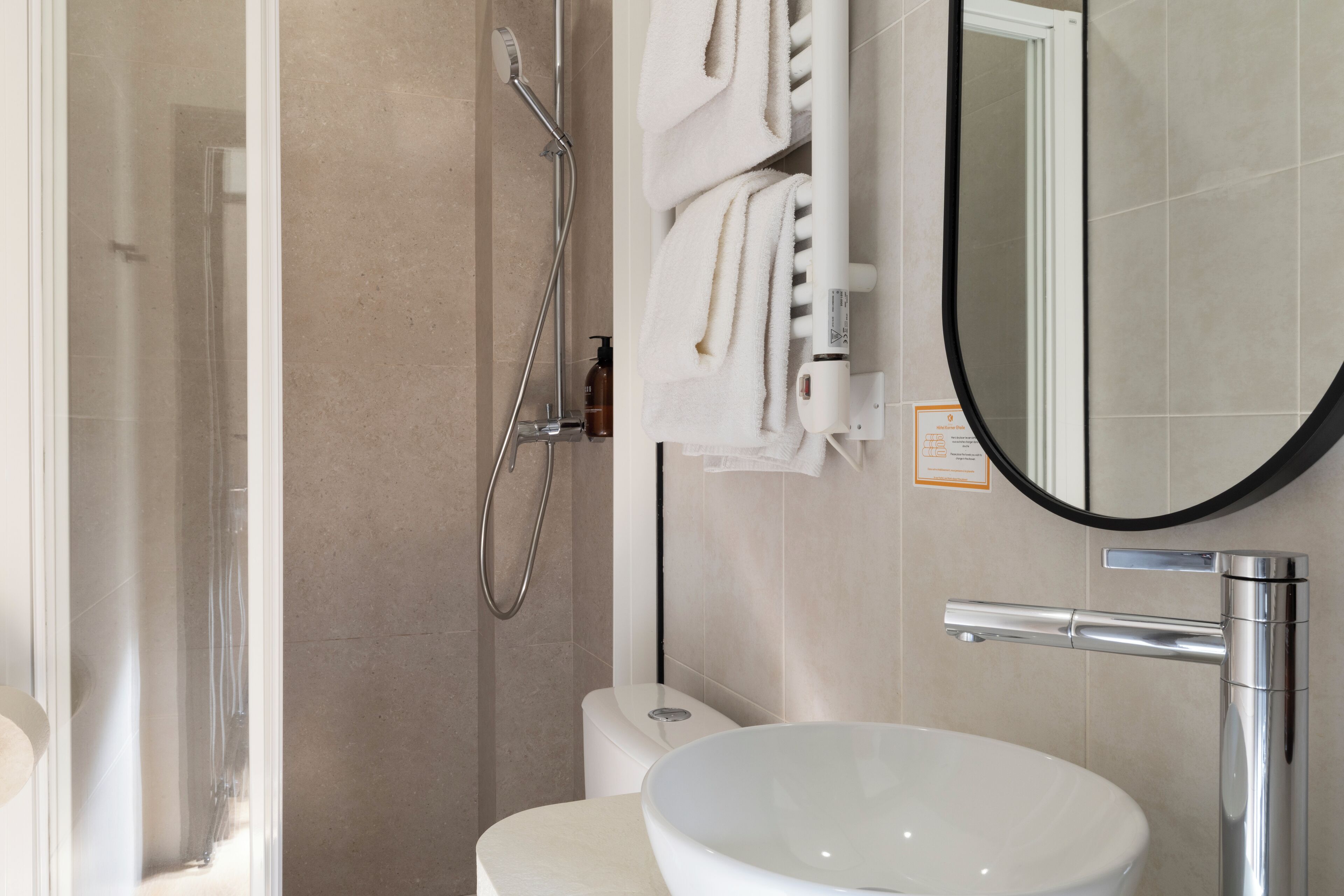 twin room | bathroom | shower, rainfall showerhead, free toiletries, hair dryer