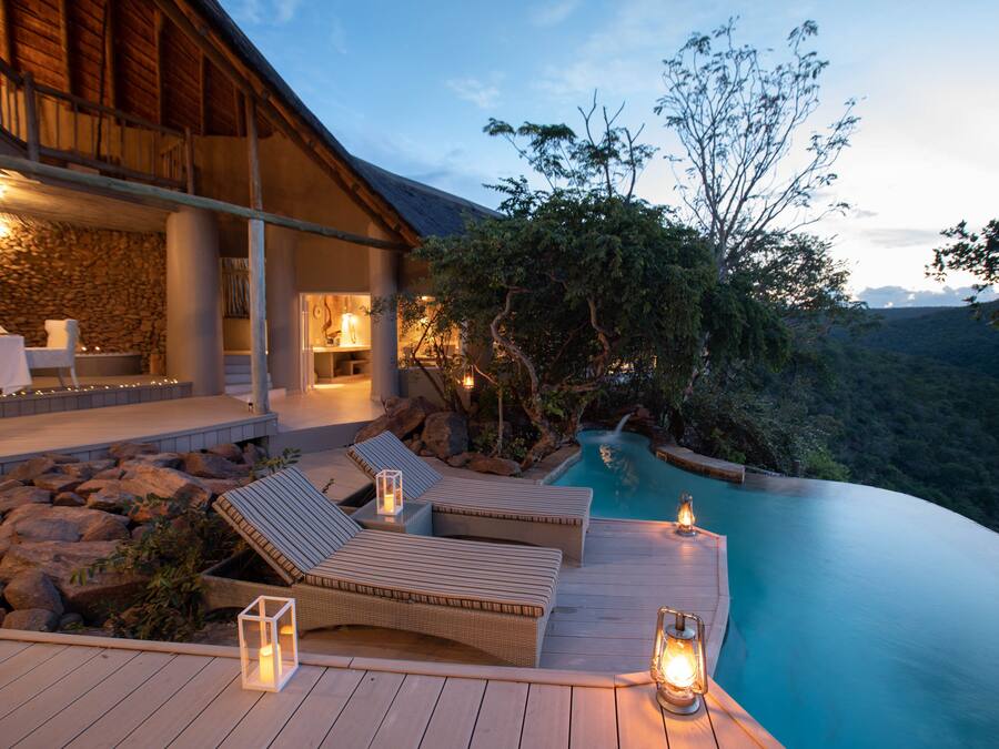 Outdoor pool, sun loungers