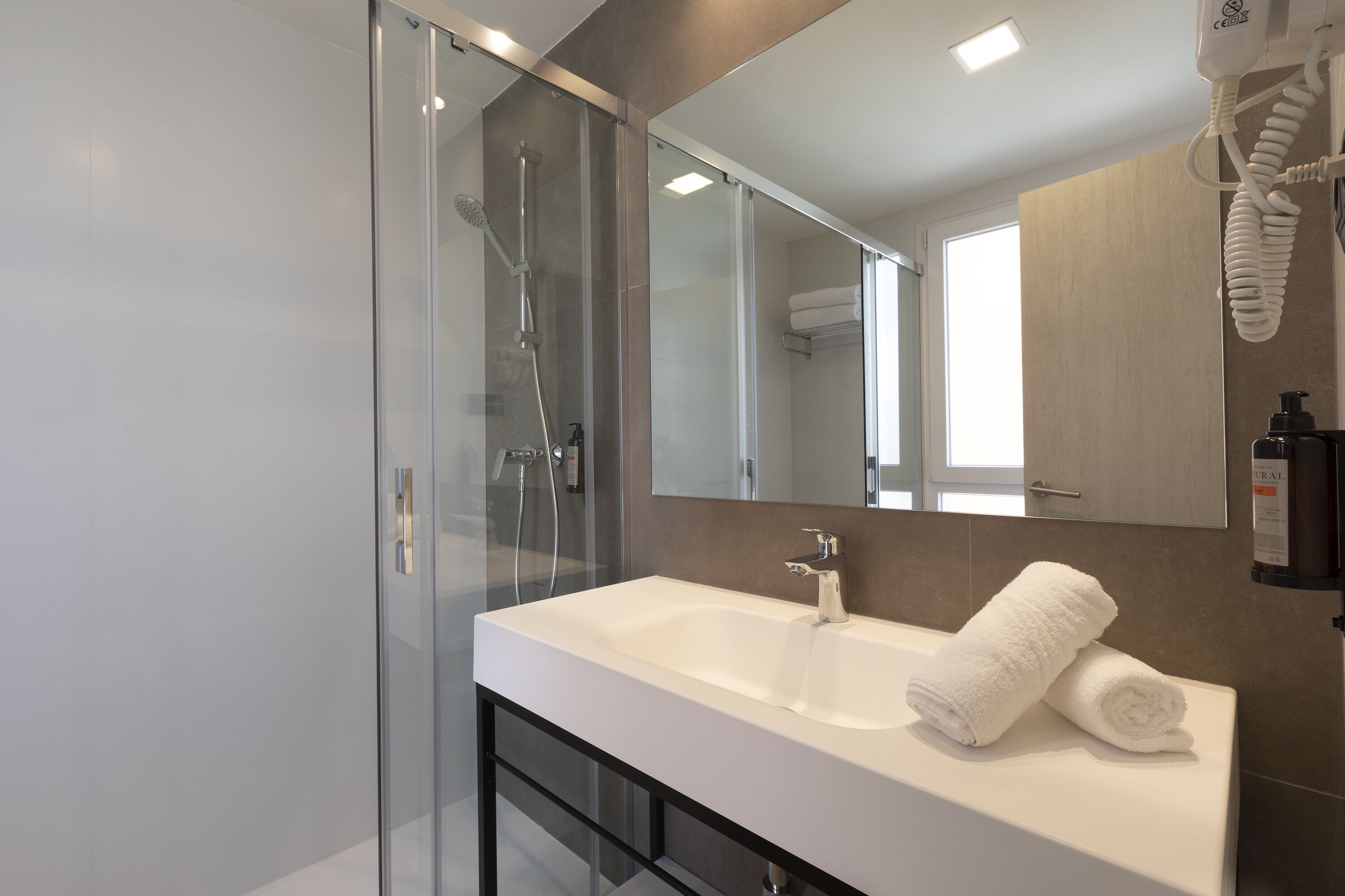 free toiletries, hair dryer, towels