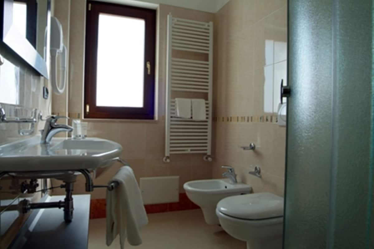 Free toiletries, hair dryer, bidet, towels