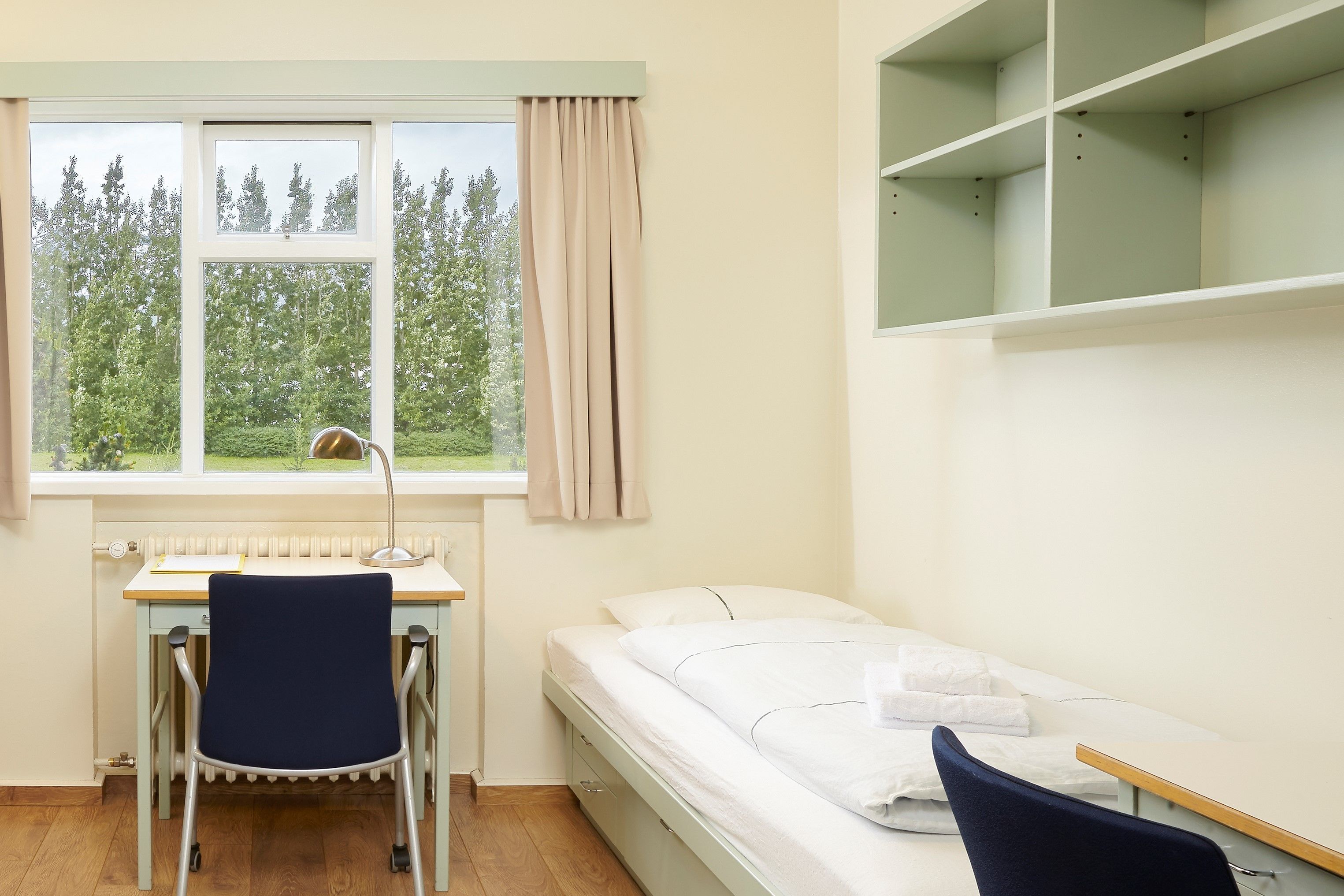 desk, blackout curtains, free wifi, bed sheets