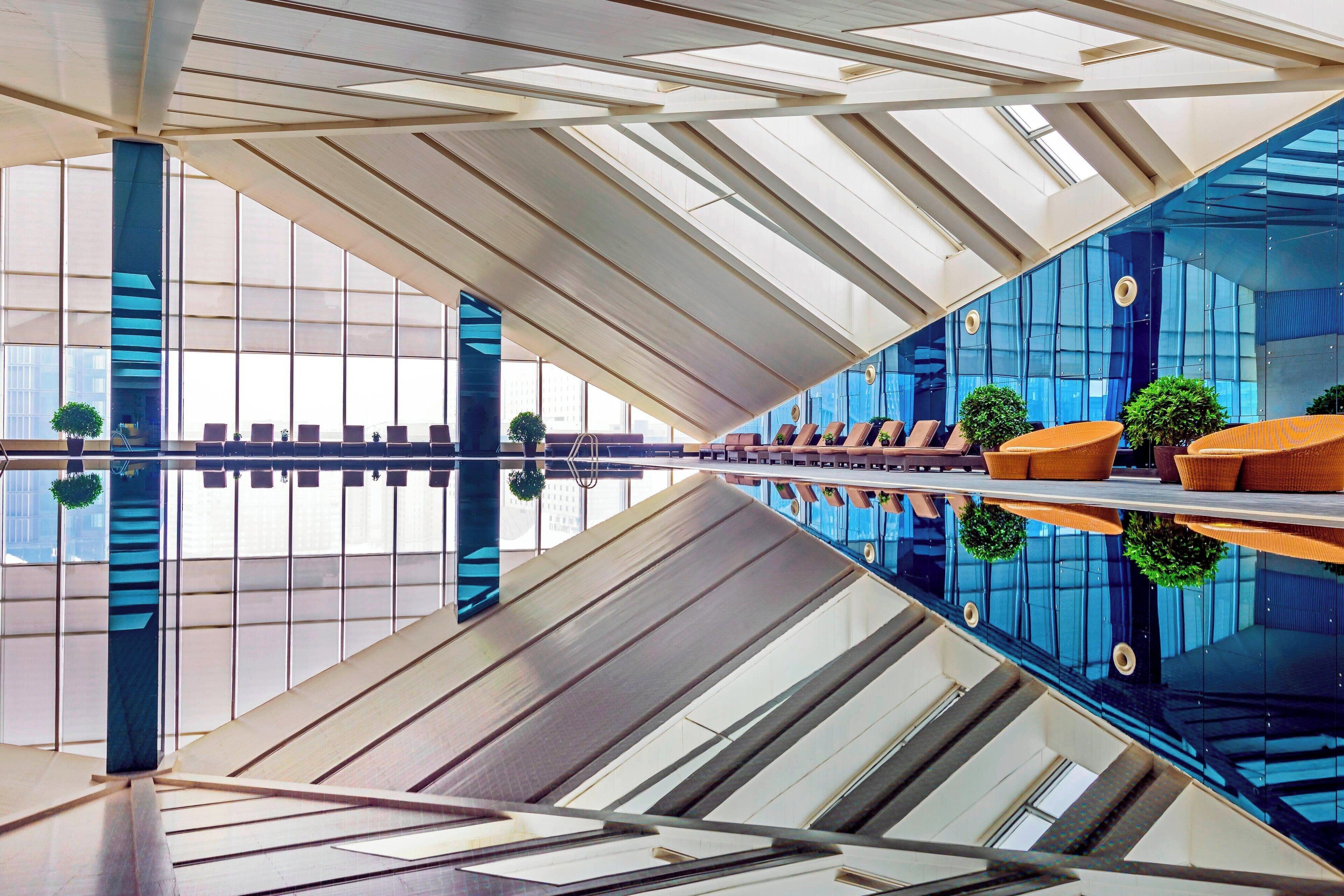 indoor pool, pool loungers