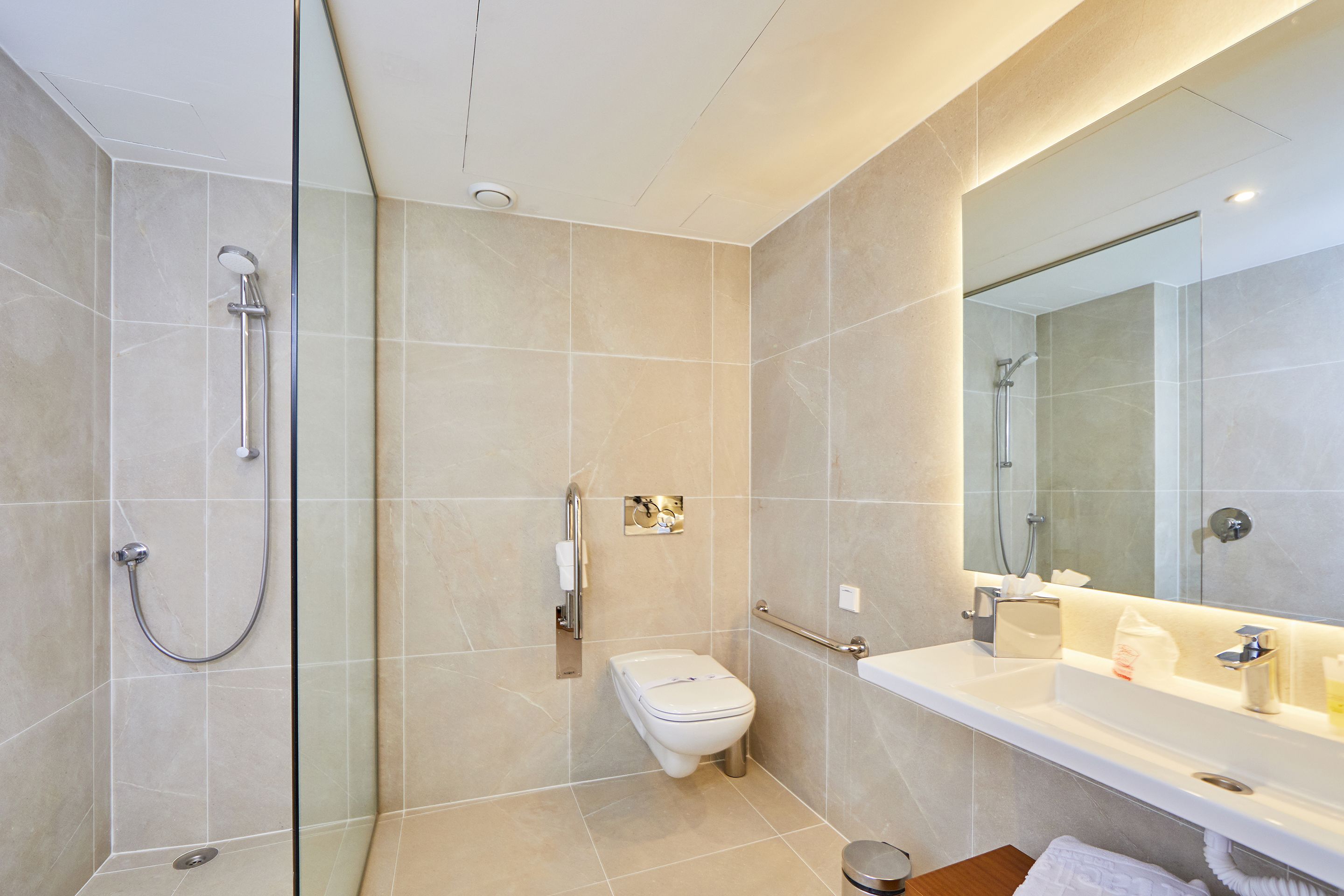 shower, free toiletries, hair dryer, bathrobes