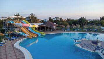 Indoor pool, outdoor pool, sun loungers
