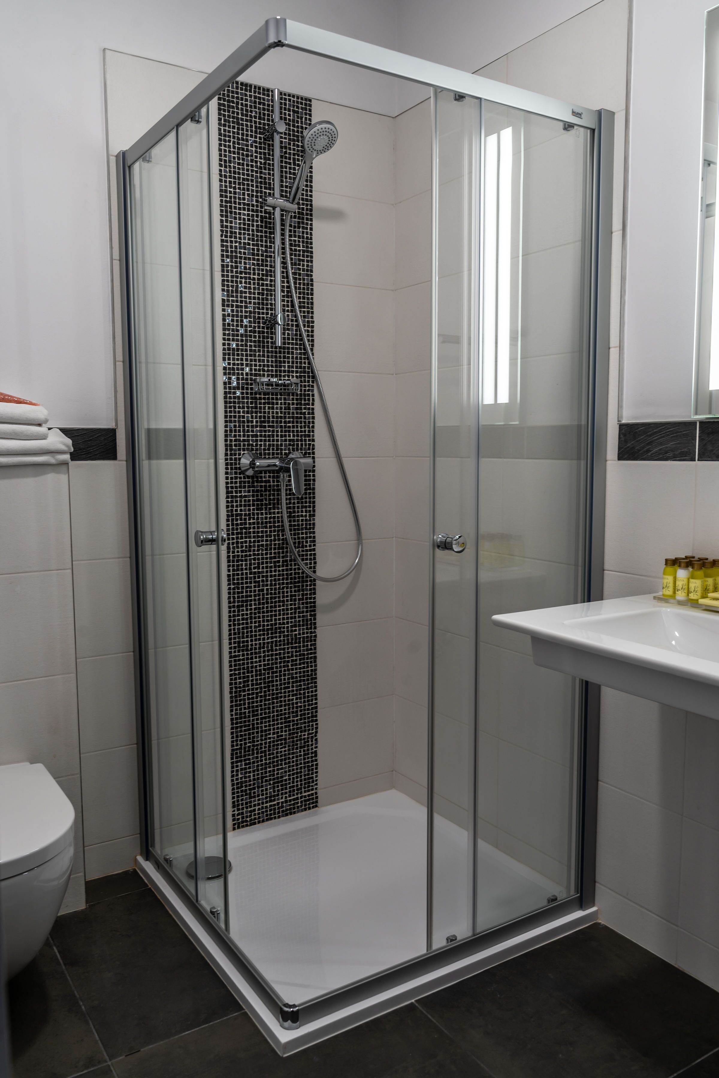 free toiletries, hair dryer, towels