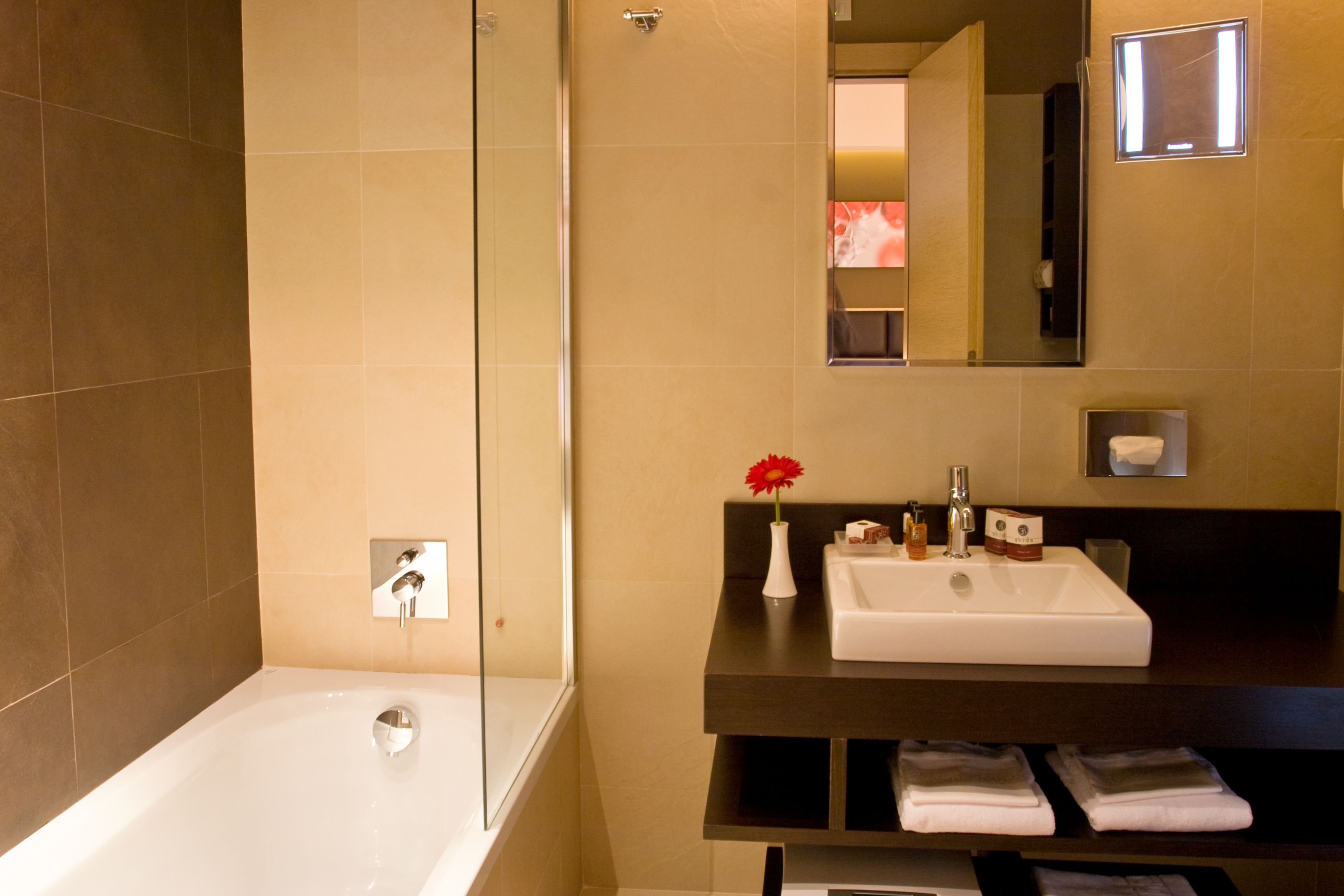 free toiletries, hair dryer, towels