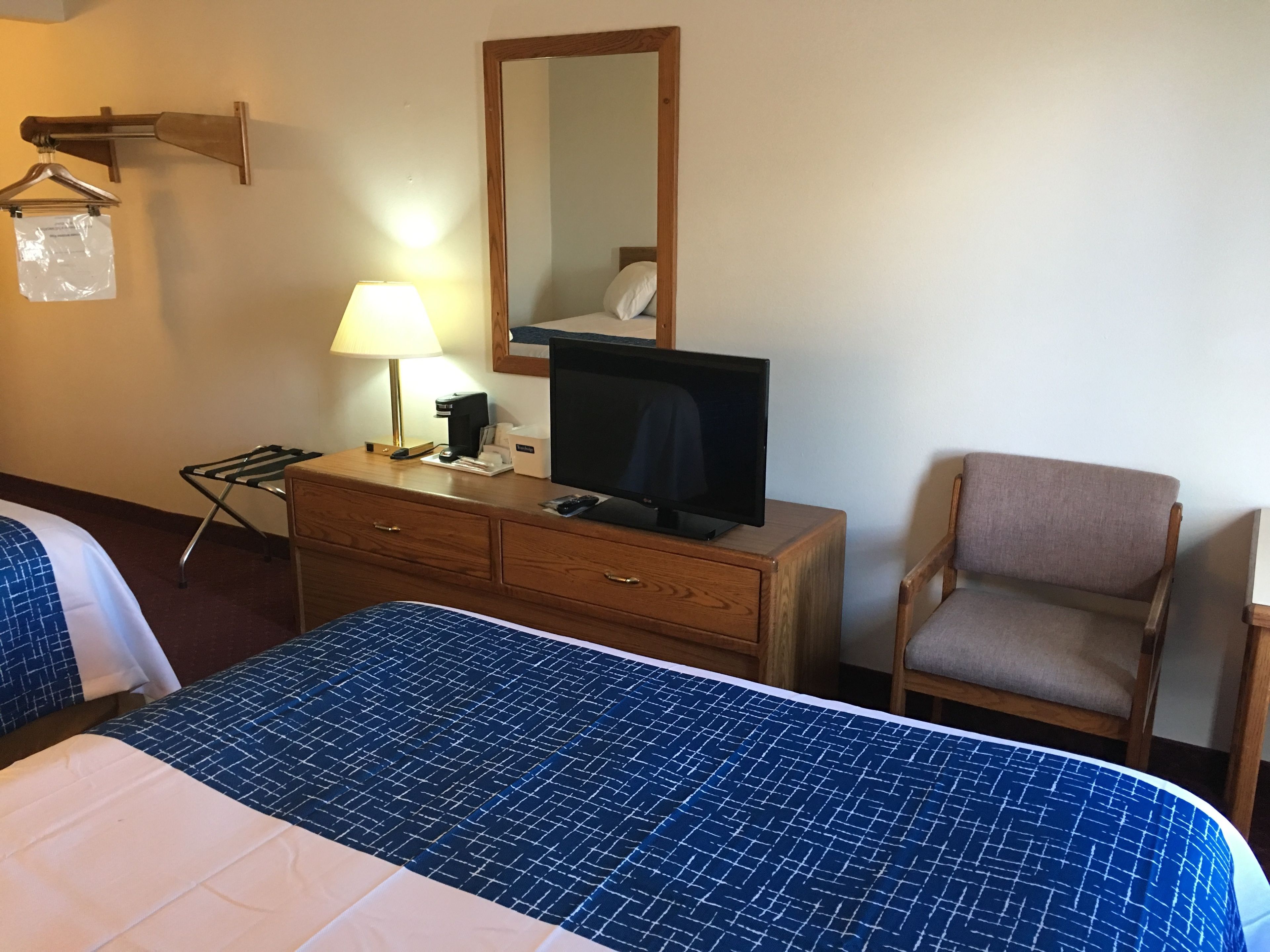 pillow-top beds, desk, blackout curtains, iron/ironing board