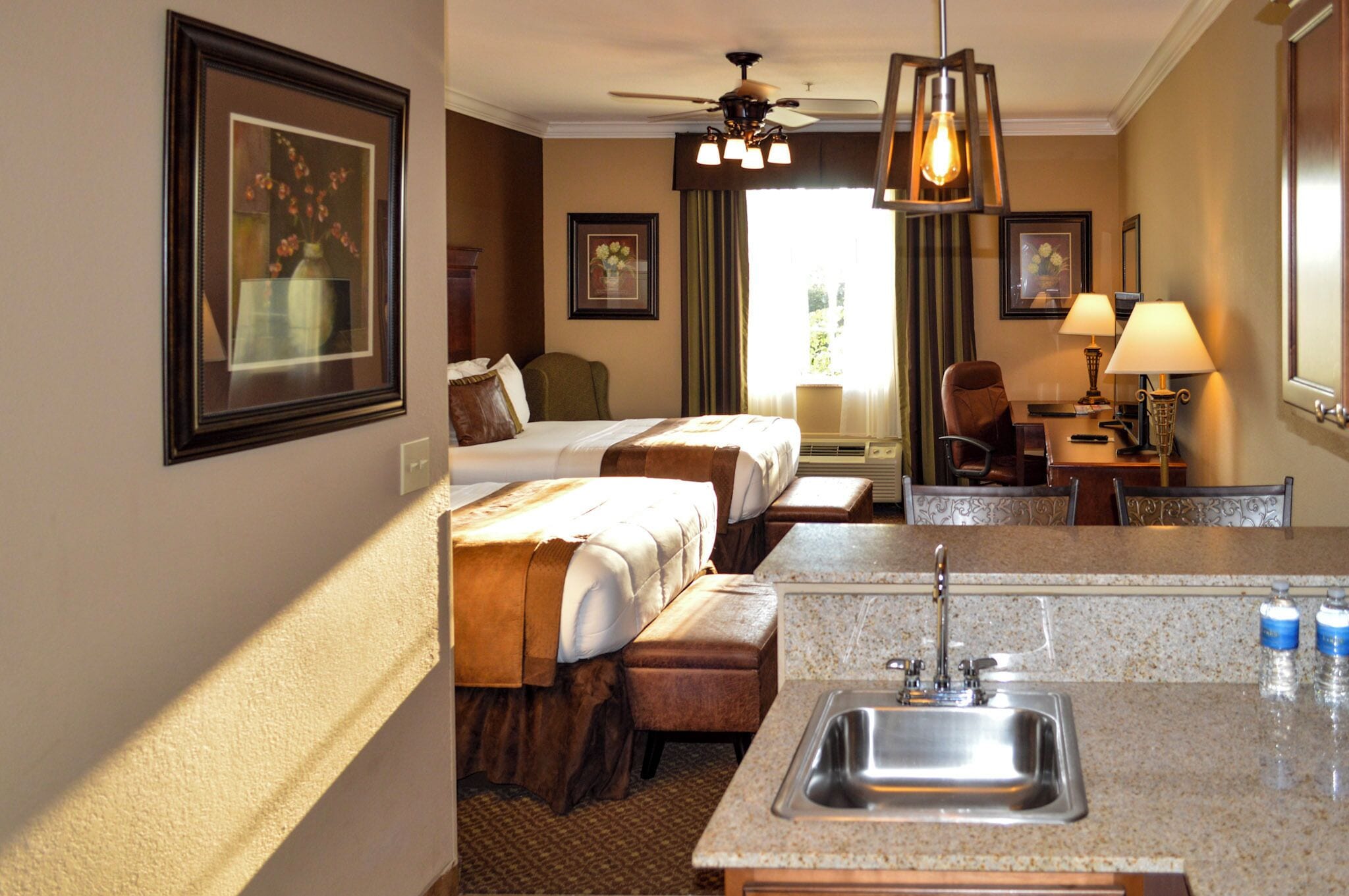 classic studio suite, 2 double beds, kitchen | desk, blackout curtains, soundproofing, iron/ironing board