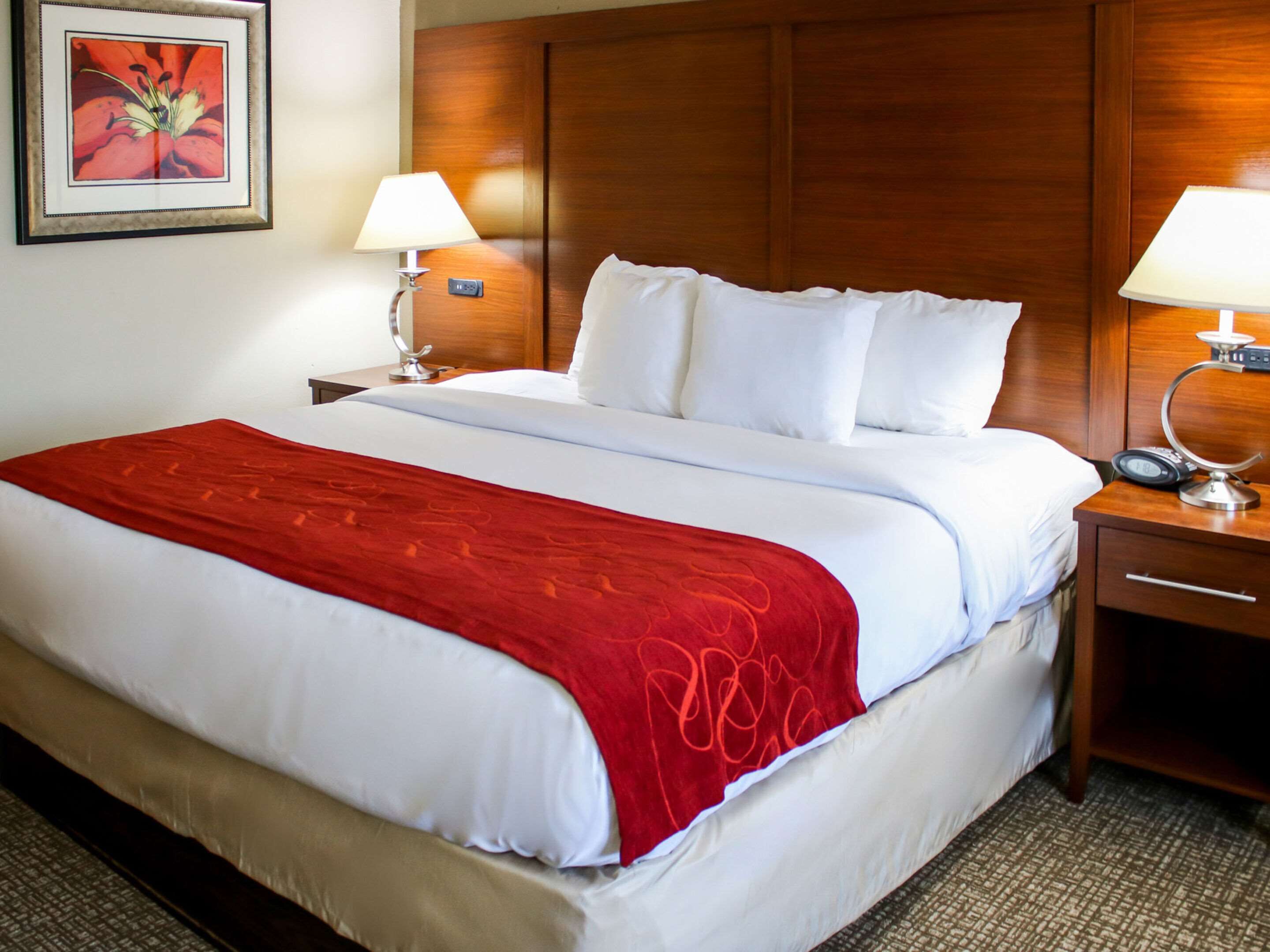 Down duvets, pillow-top beds, desk, laptop workspace