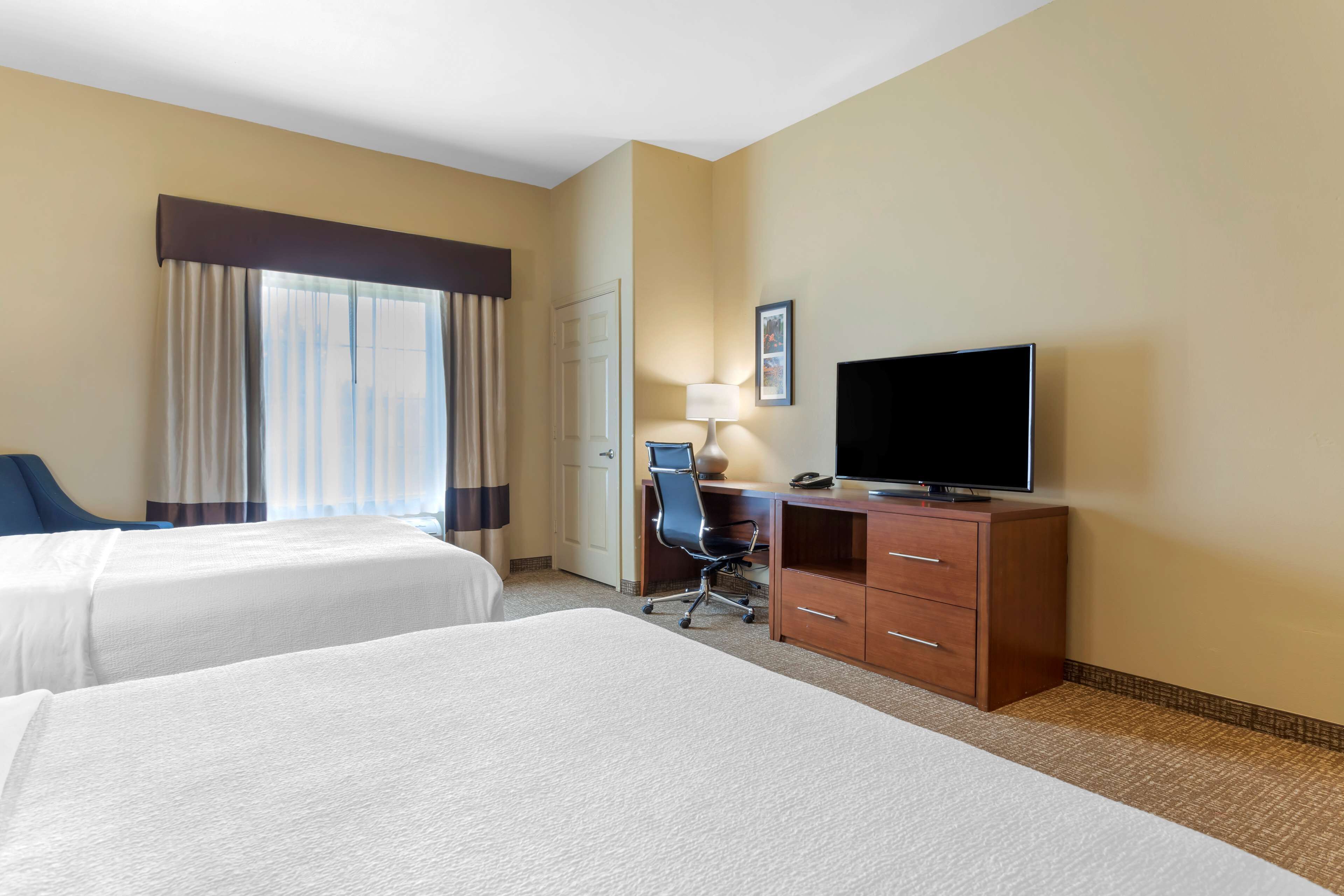 standard room, 2 queen beds, accessible, refrigerator & microwave | in-room safe, desk, laptop workspace, blackout curtains
