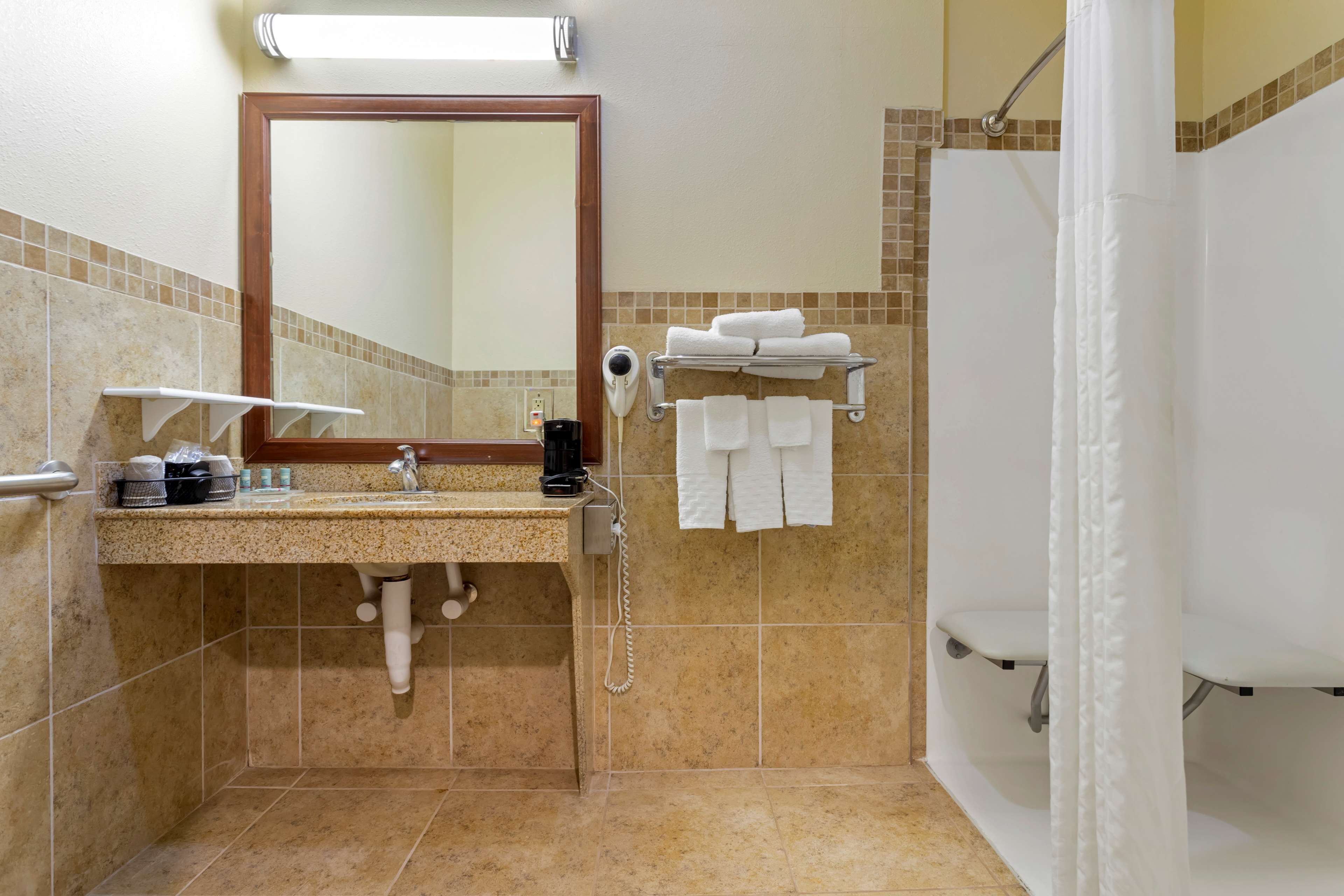 standard room, 2 queen beds, accessible, refrigerator & microwave | bathroom | combined shower/bathtub, hair dryer, towels
