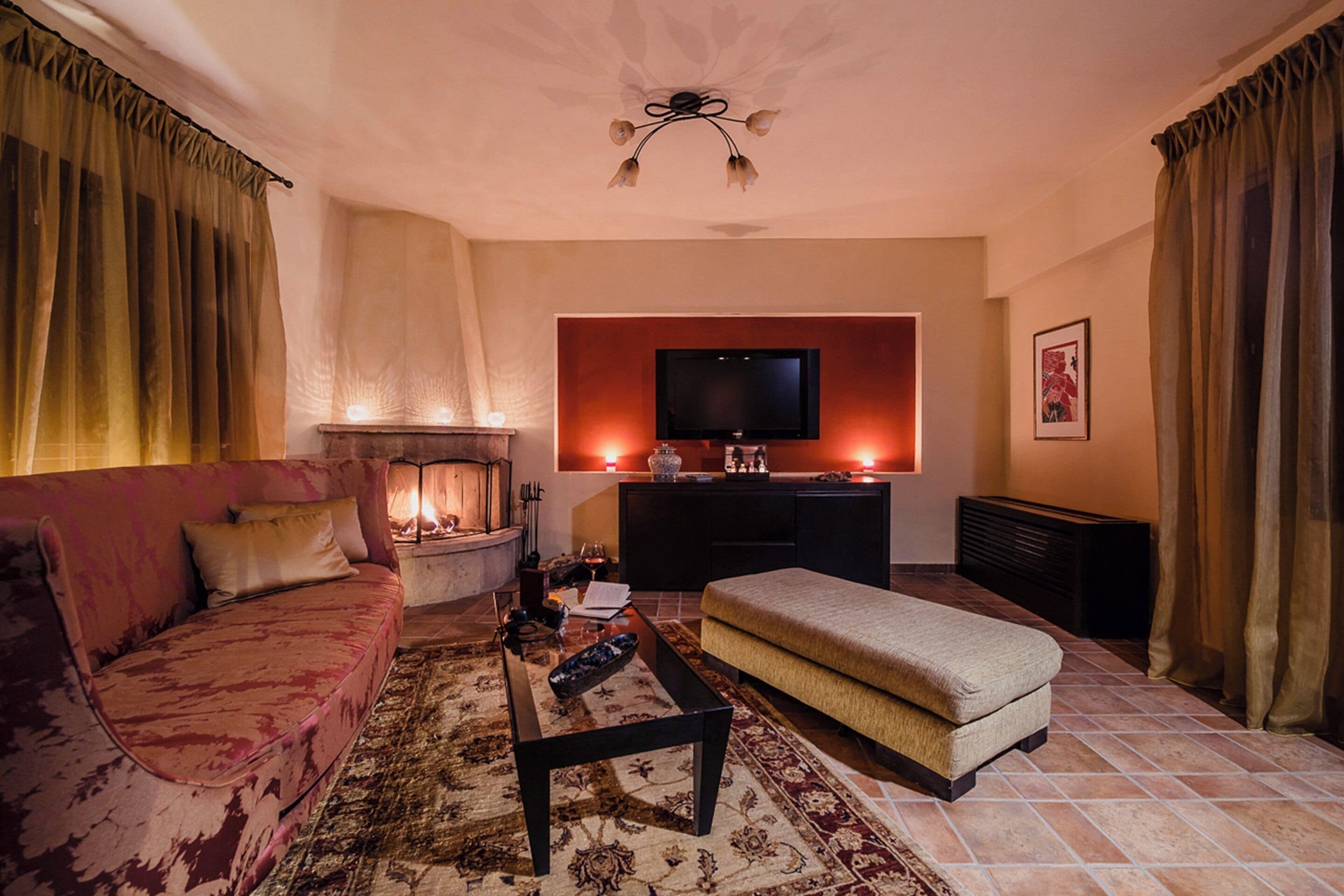 cosmos suite with spa tub | living area | 27-inch flat-screen tv with satellite channels, tv