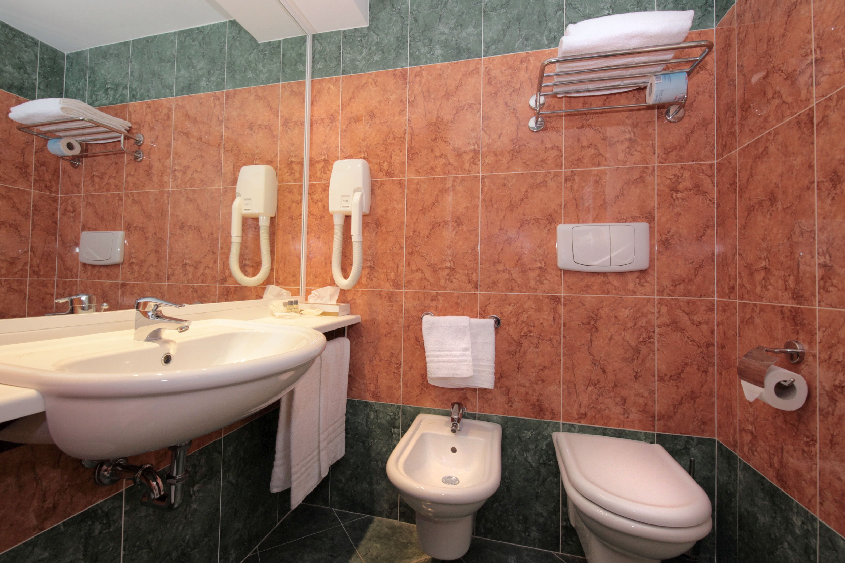 standard double or twin room | bathroom | combined shower/bathtub, hair dryer, towels