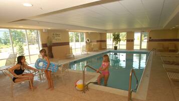 Indoor pool, open 10 AM to 10 PM, pool loungers