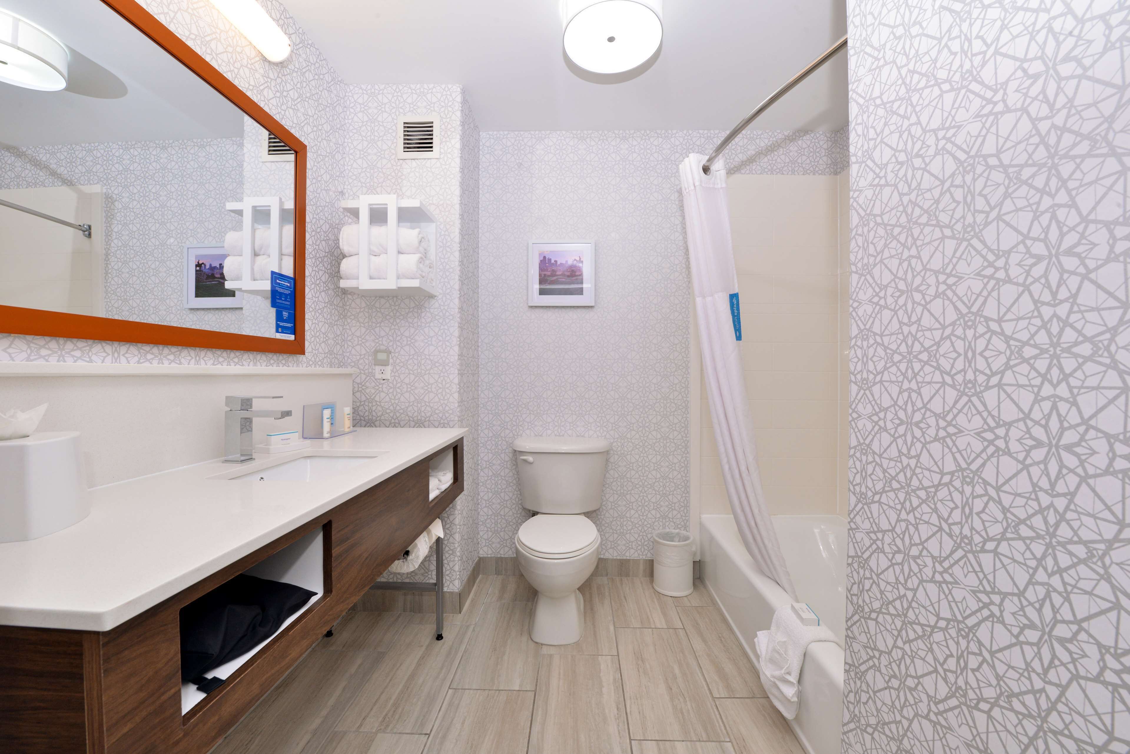 room, 2 queen beds, refrigerator & microwave | bathroom | free toiletries, hair dryer, towels