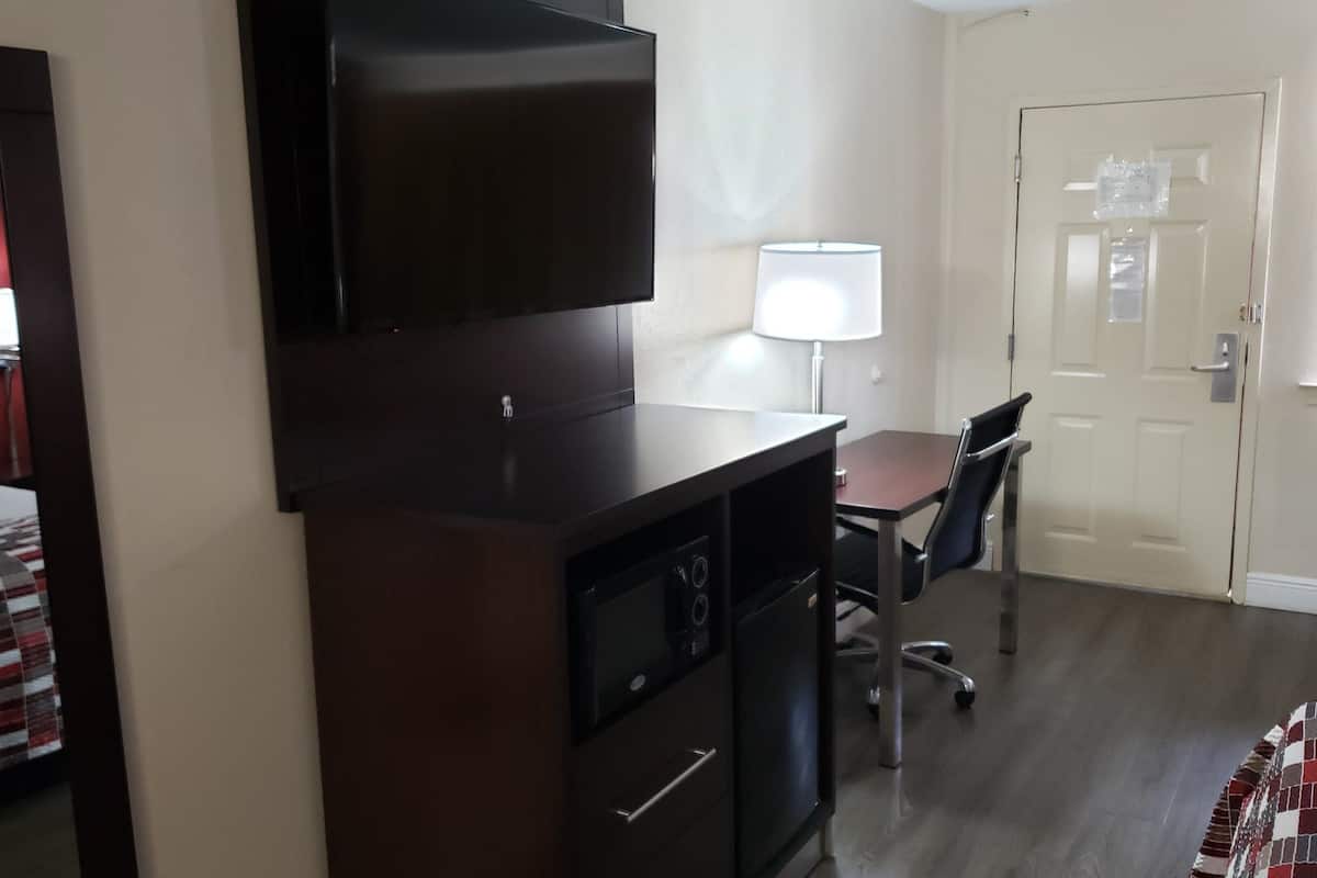 1 bedroom, desk, laptop workspace, iron/ironing board