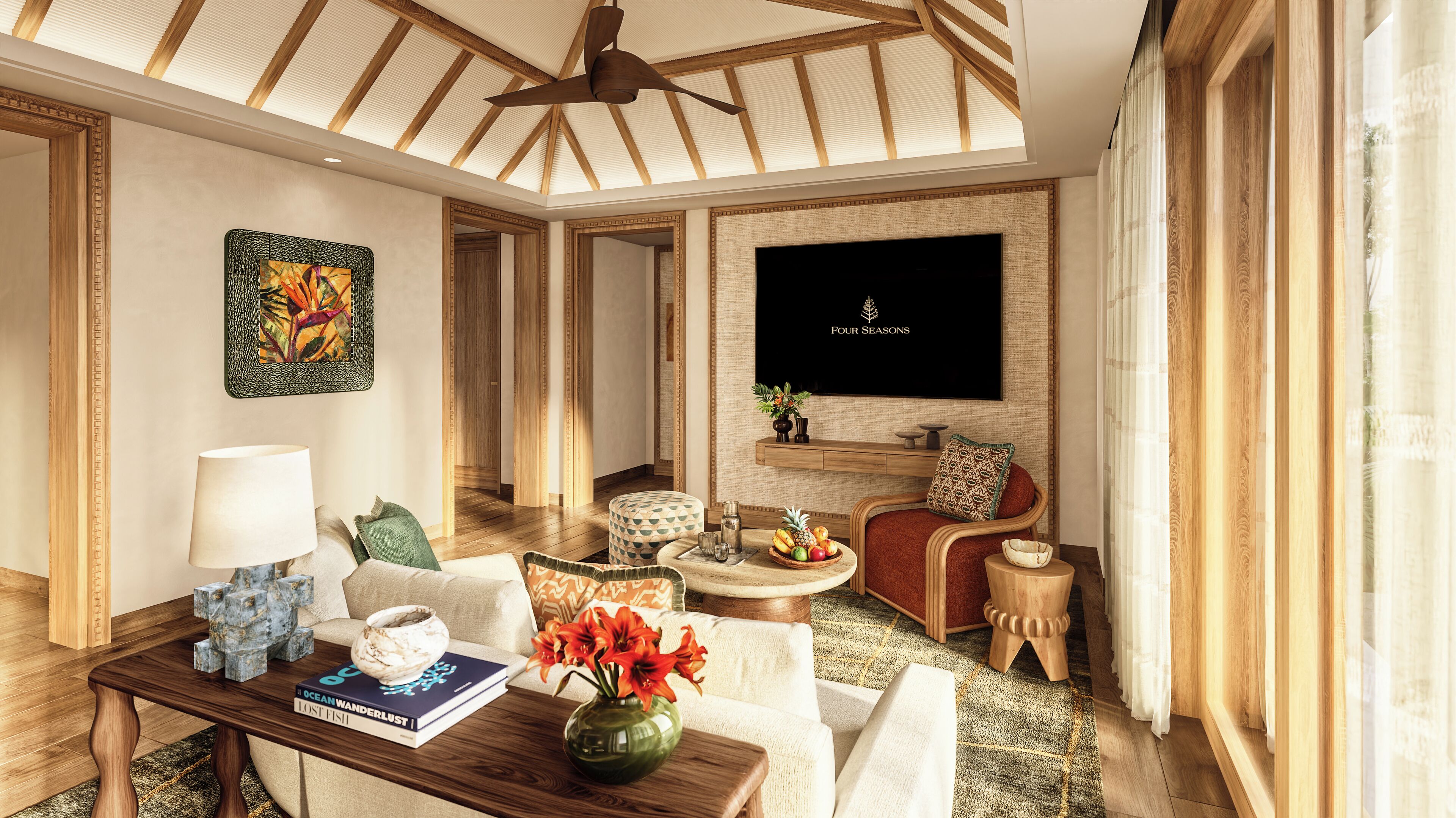 two bedroom garden pool villa | living area | 37-inch lcd tv with satellite channels, tv, dvd player