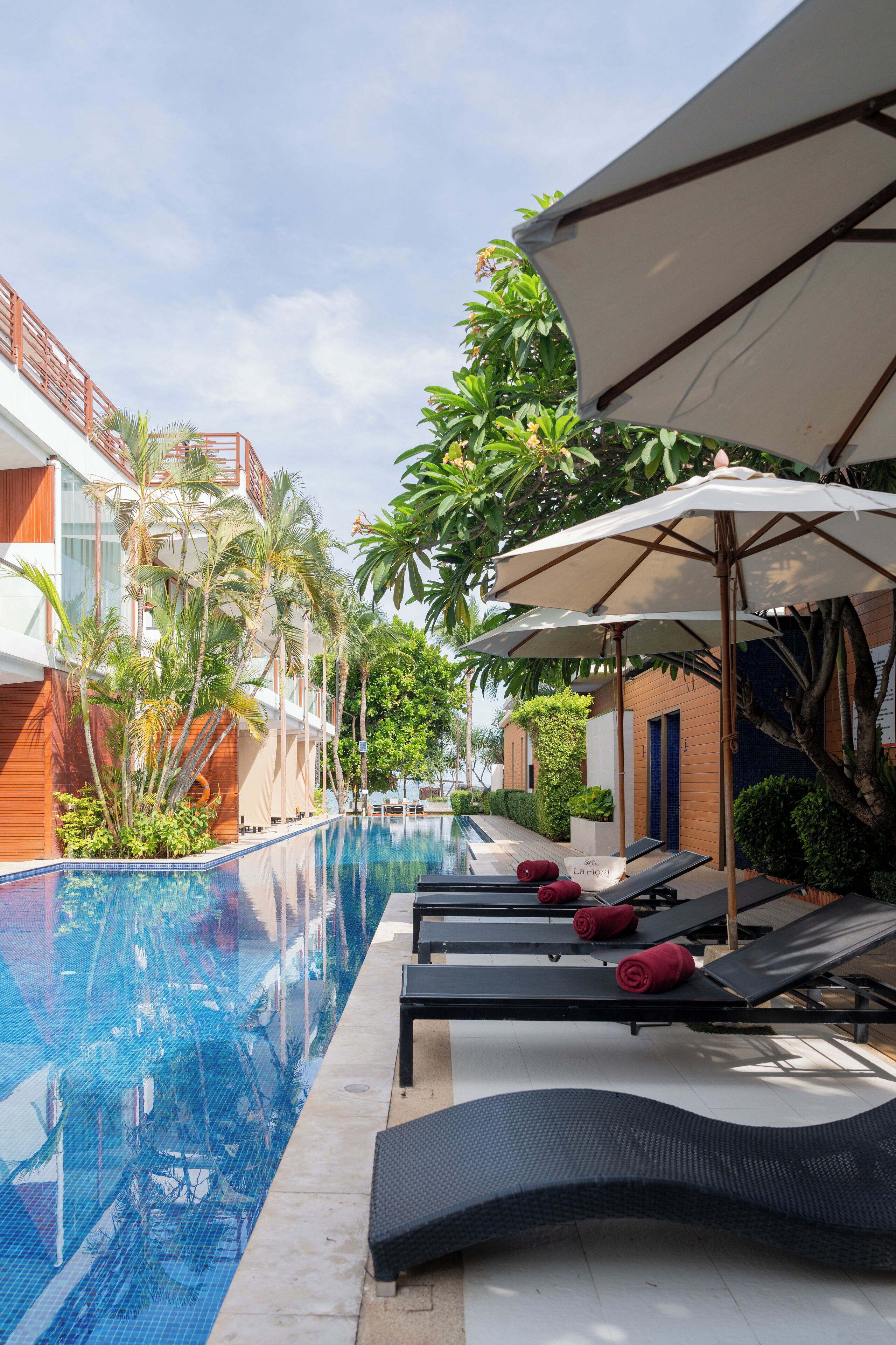 2 outdoor pools, pool umbrellas, pool loungers