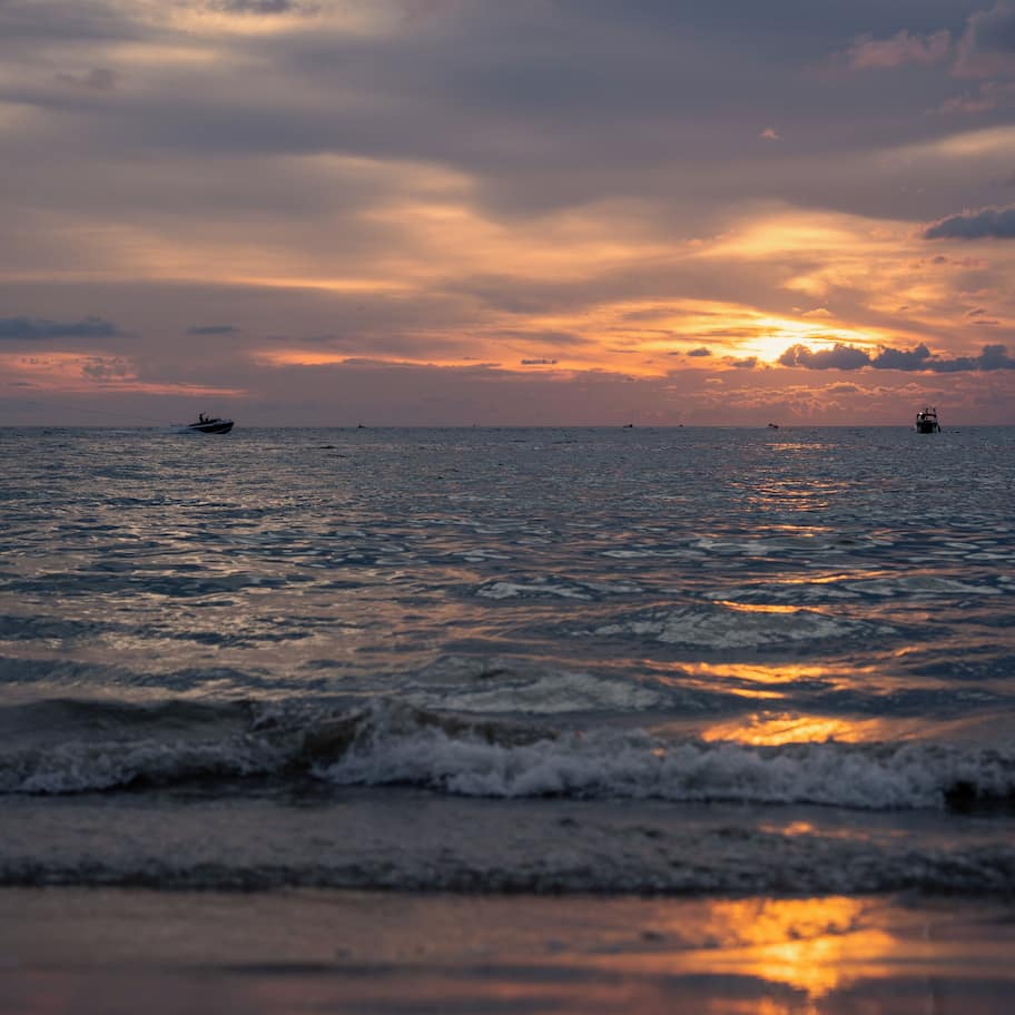 On the beach, beach cabanas, sun loungers, beach umbrellas
