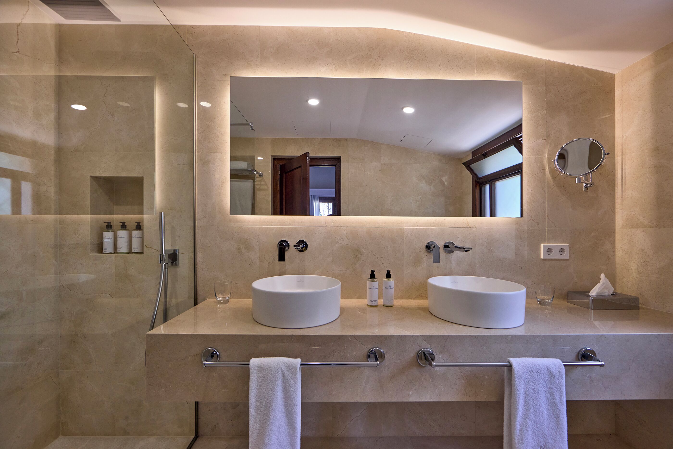 luxury cabin | bathroom | eco-friendly toiletries, hair dryer, bathrobes, slippers