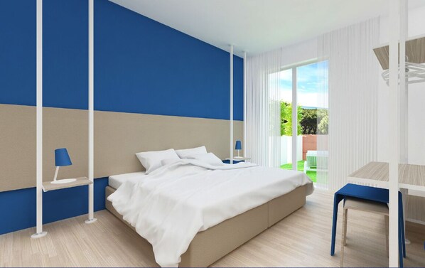 Habitación doble Deluxe, Terraza, vista al jardín | Wifi gratis y ropa de cama 