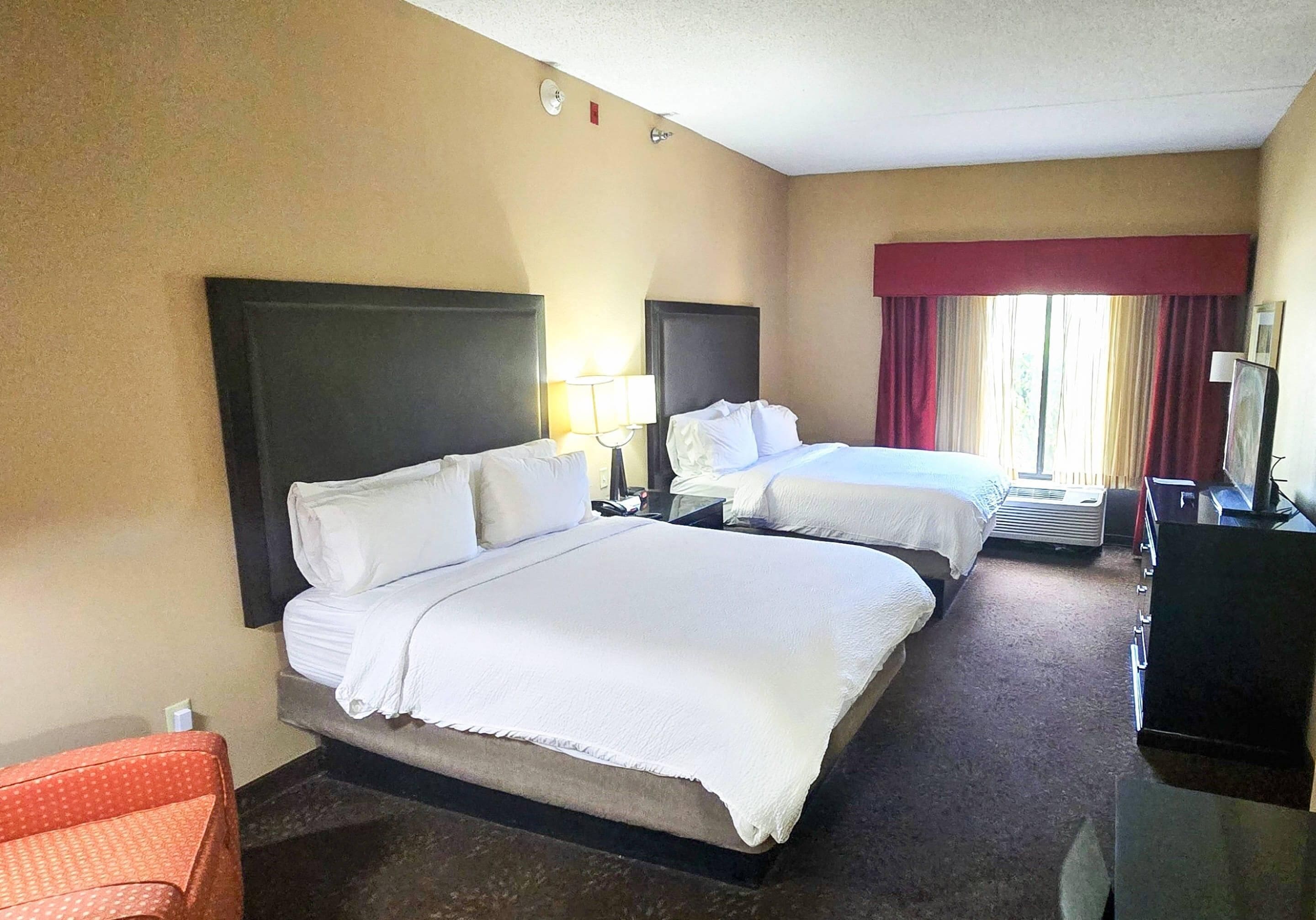 Standard Room, 2 Queen Beds, Non Smoking | In-room safe, desk, laptop workspace, blackout drapes