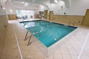 Indoor pool, open 8:00 AM to 10:00 PM, pool loungers