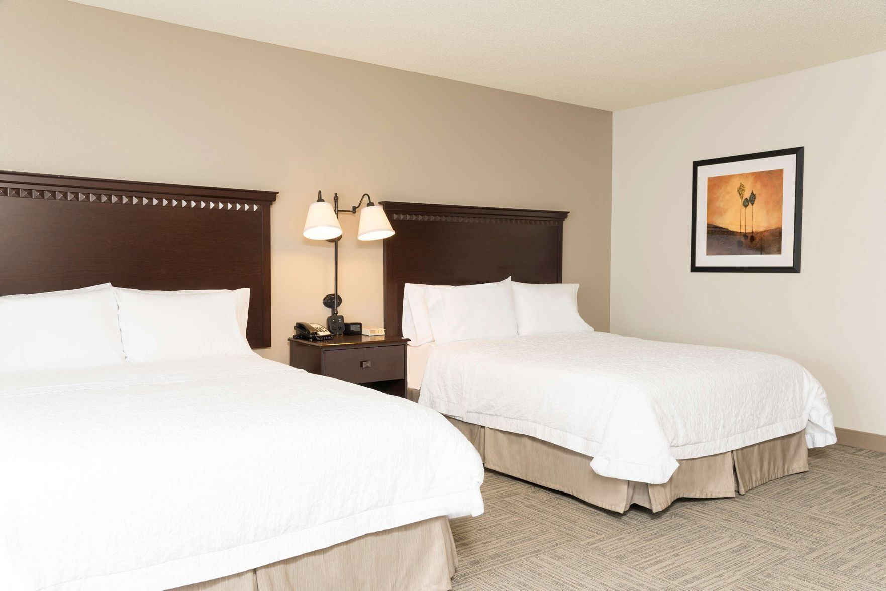 Premium bedding, laptop workspace, blackout drapes, iron/ironing board