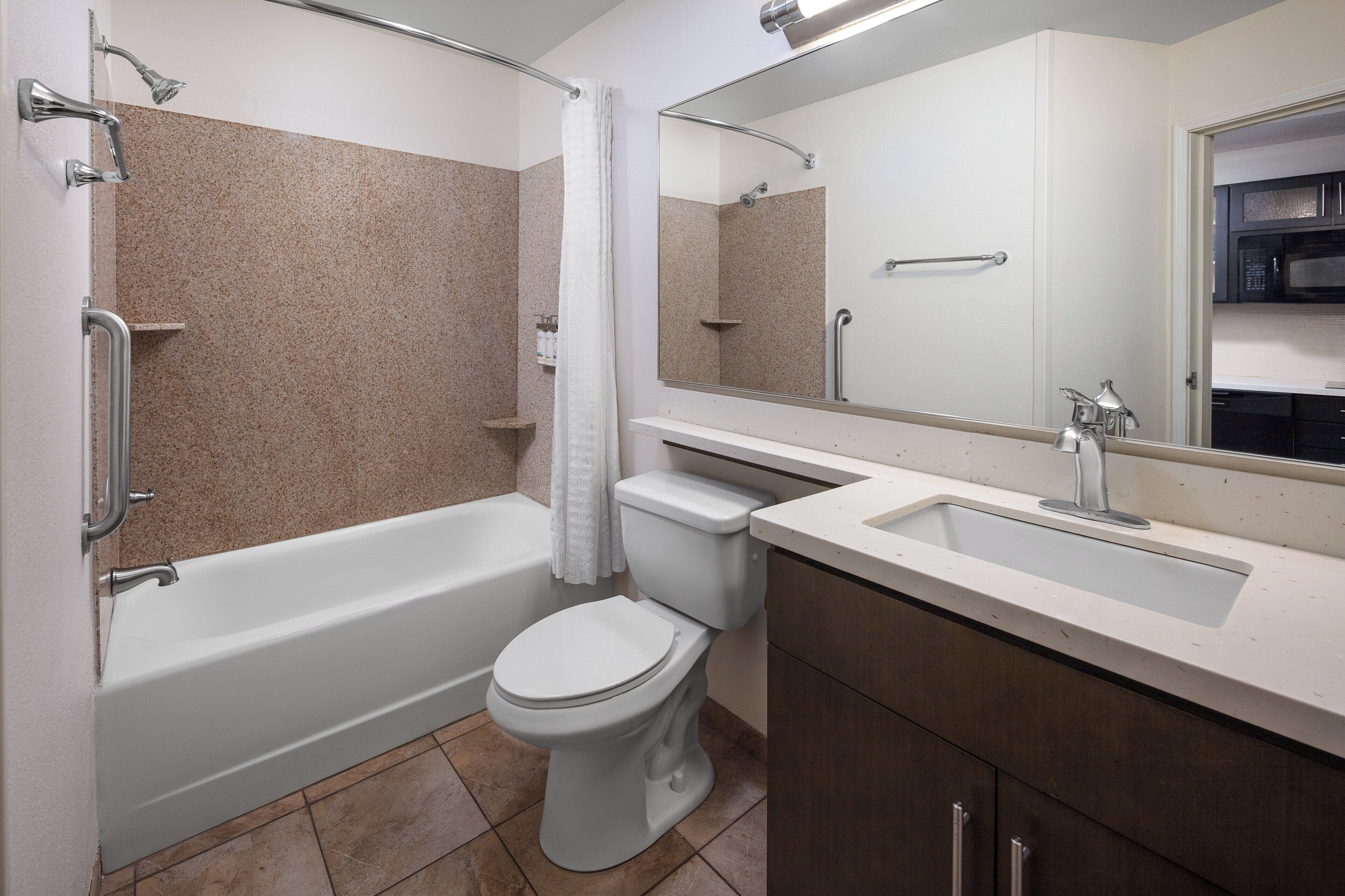 1 bedroom, desk, blackout curtains, iron/ironing board