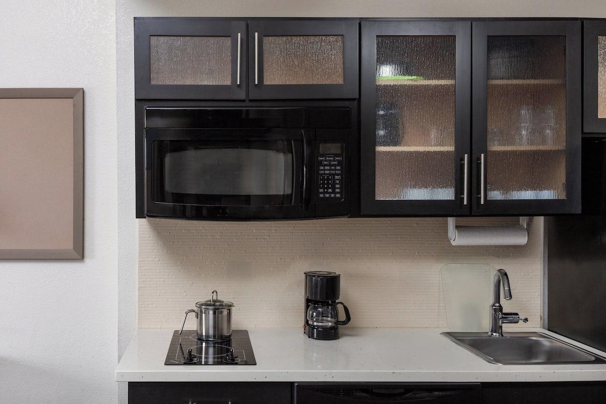 1 bedroom, desk, blackout curtains, iron/ironing board