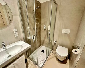 Habitación Confort con 1 cama matrimonial o 2 individuales | Baño | Regadera, secadora de cabello, bidet, toallas 