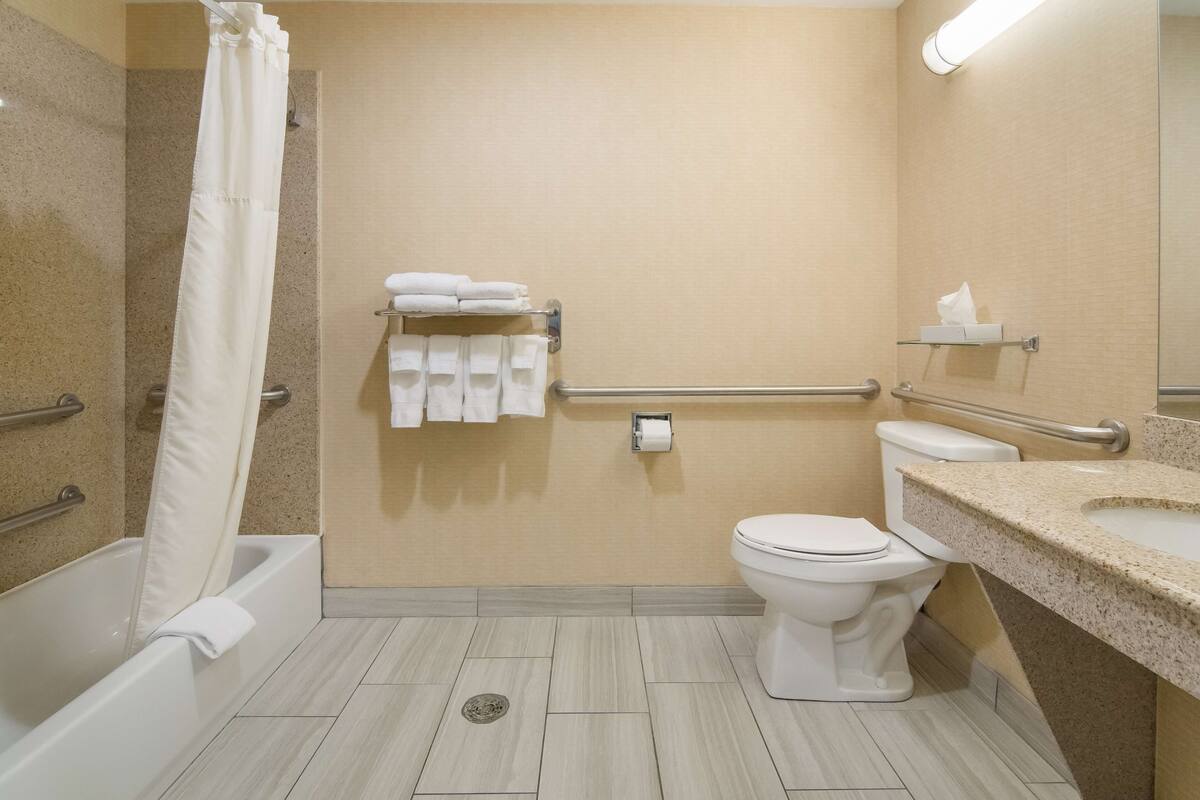 standard room, 1 king bed, accessible, bathtub | bathroom | free toiletries, hair dryer, towels
